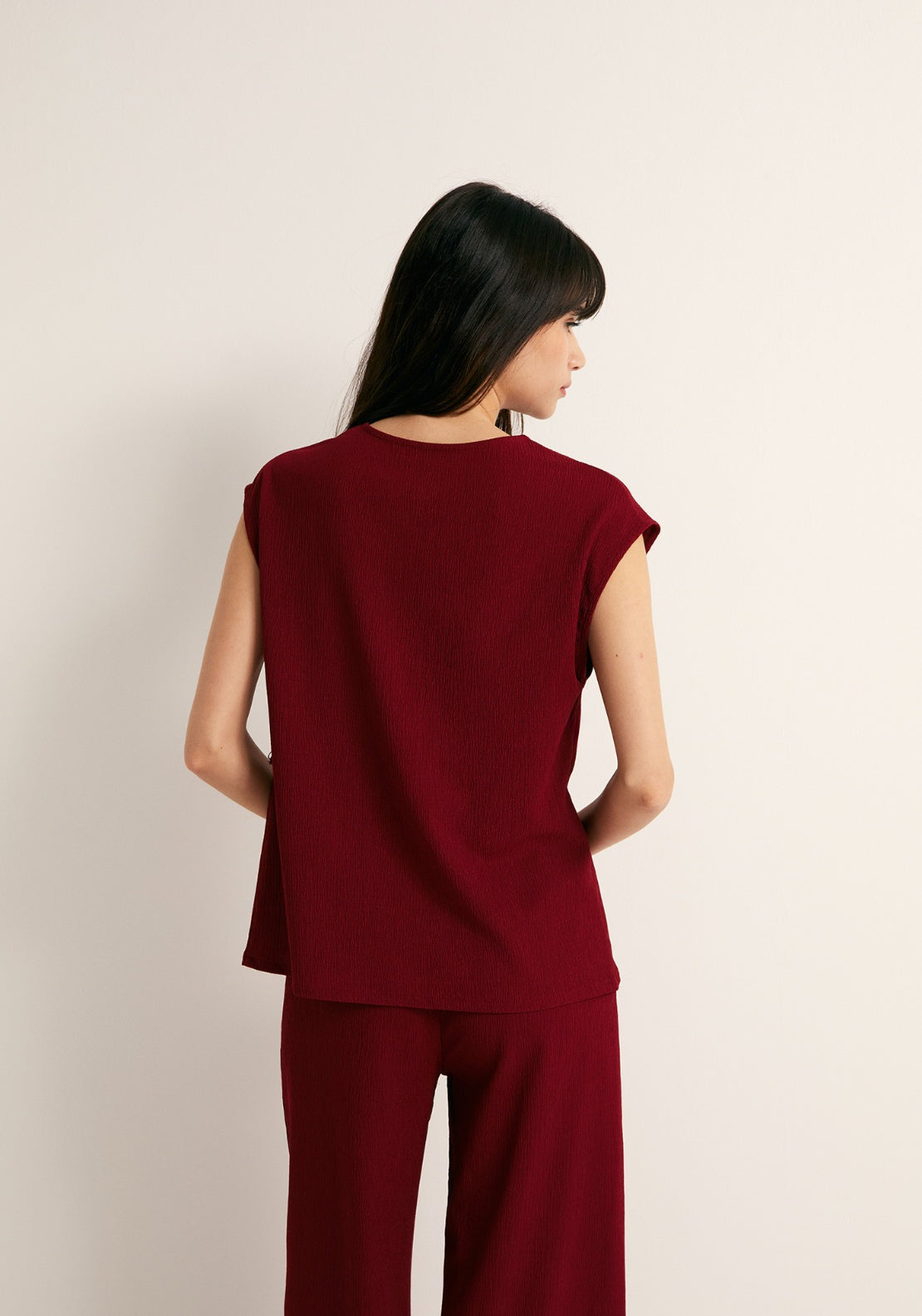 Frayed Trim Top - Red