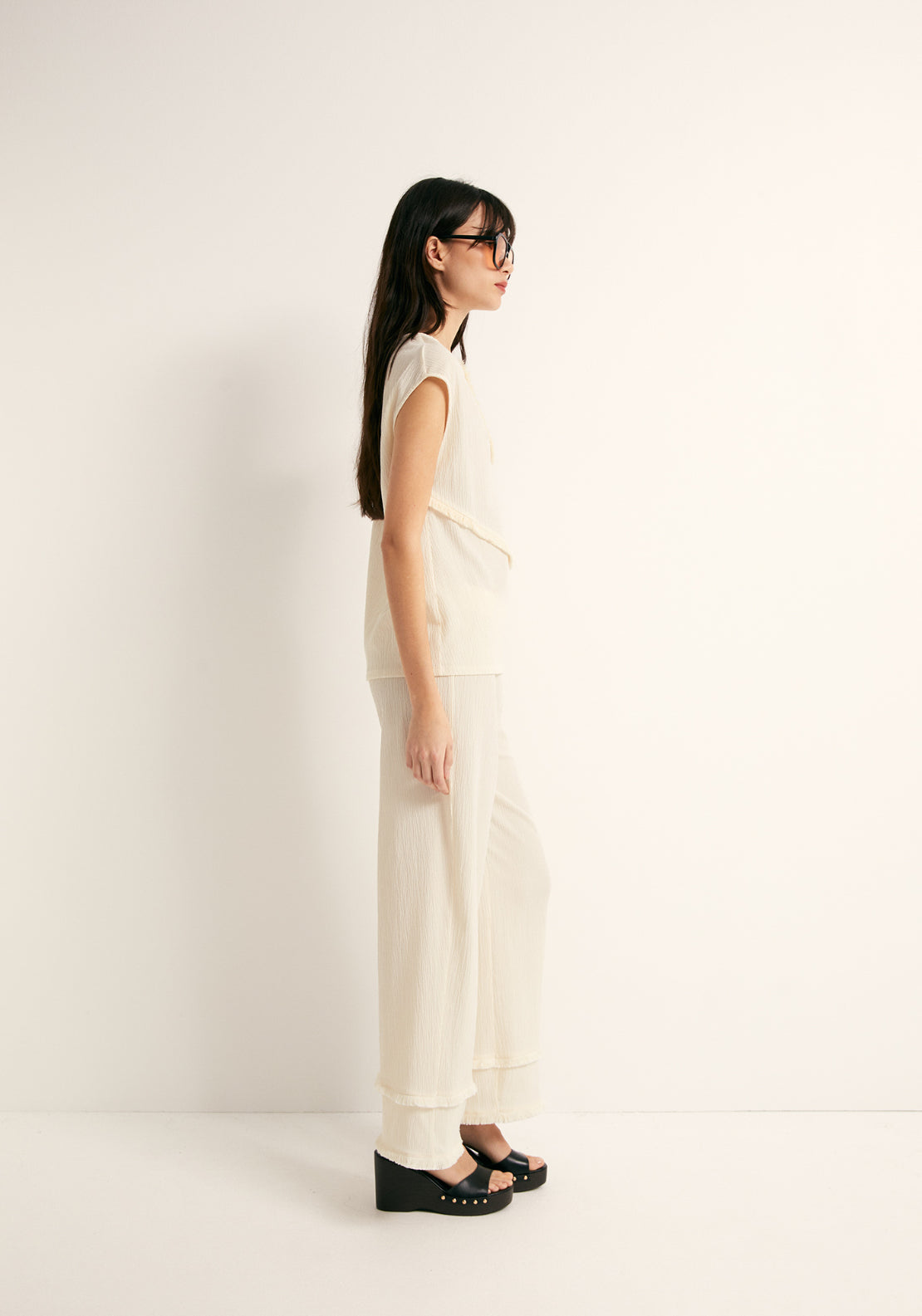Frayed Trim Top - Cream