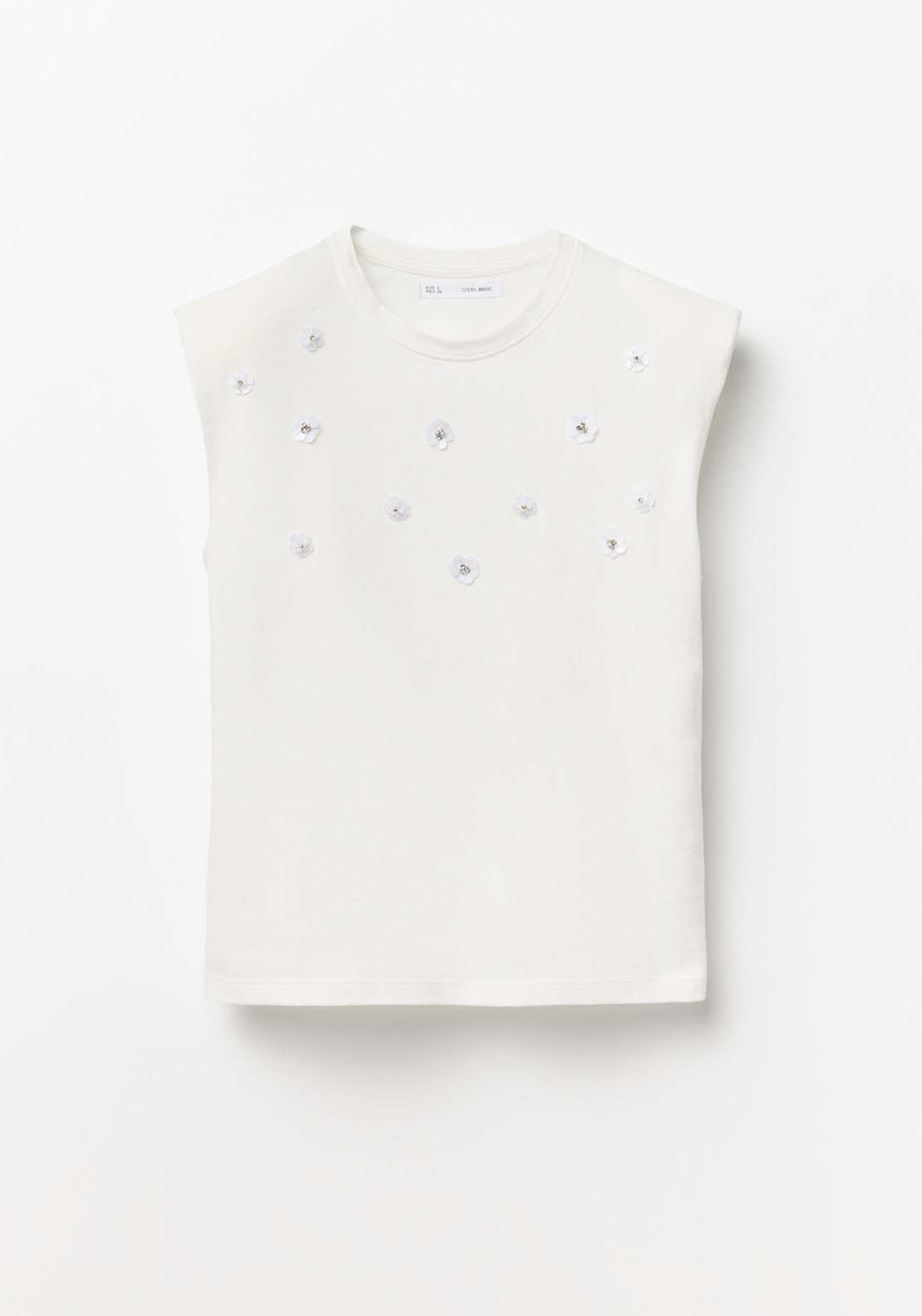 Appliqué Shoulder Pads Top - White