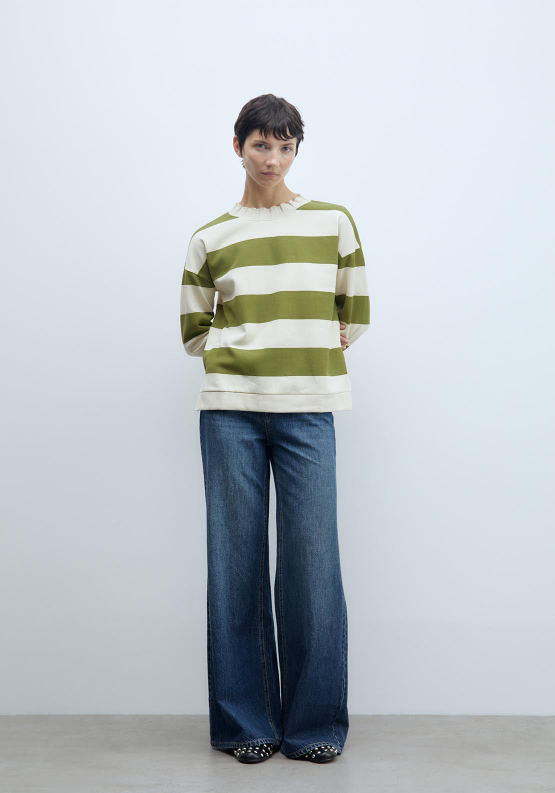 Sfera Ribbed sweatshirt - Green 1 Shaws Department Stores