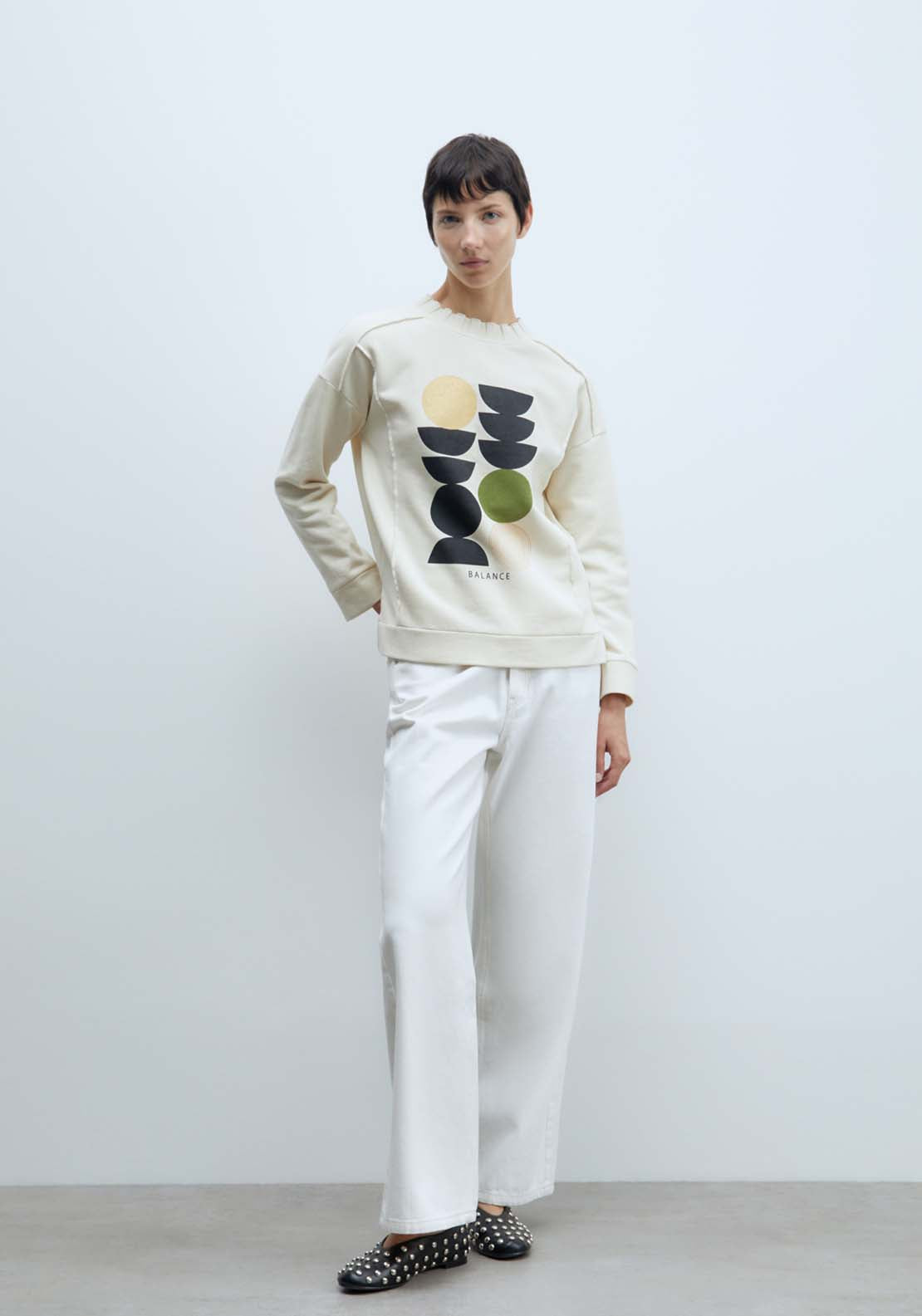 Sfera Ribbed Sweatshirt - Ecru 2 Shaws Department Stores