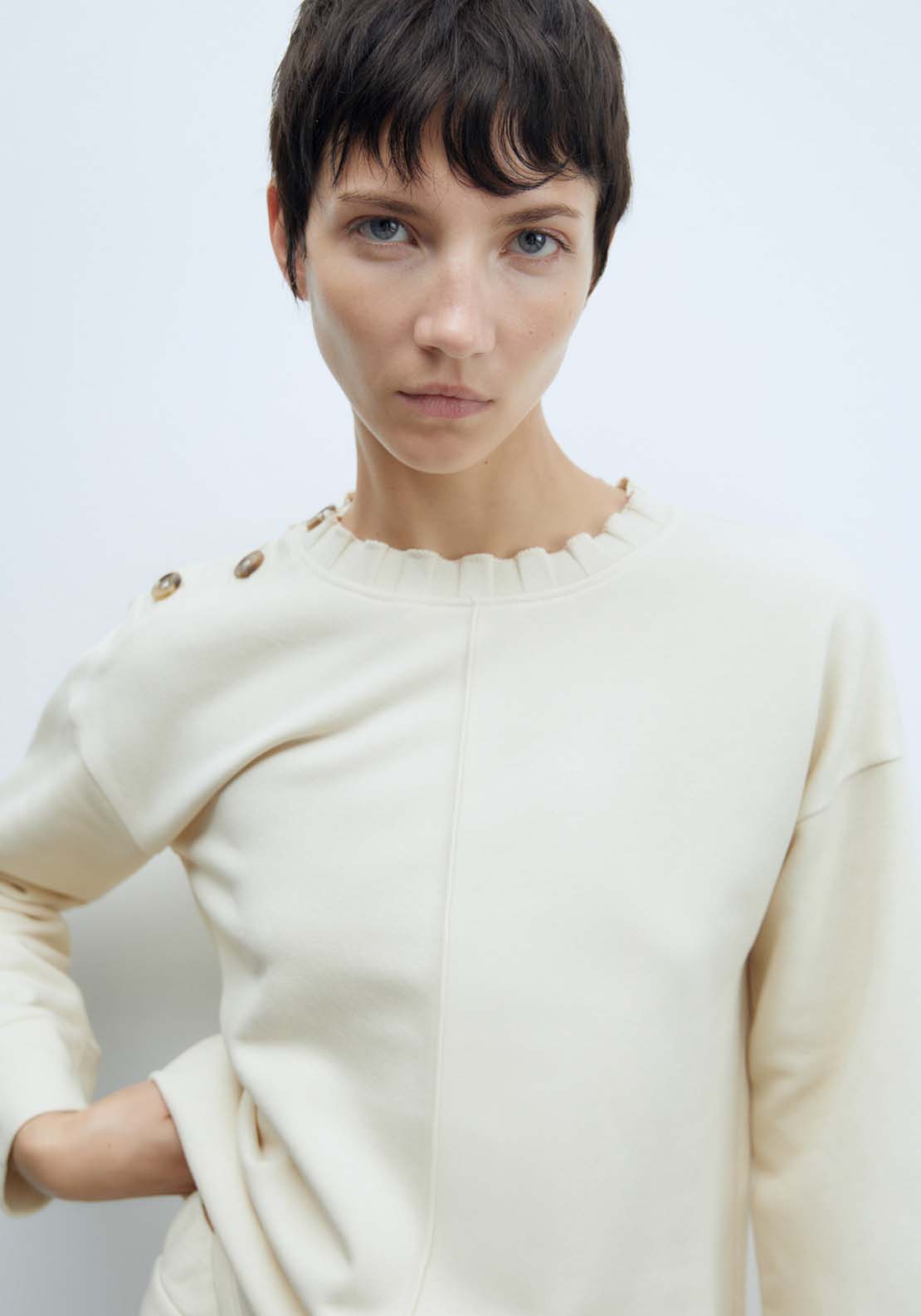 Sfera Plush Sweatshirt - Ecru 1 Shaws Department Stores