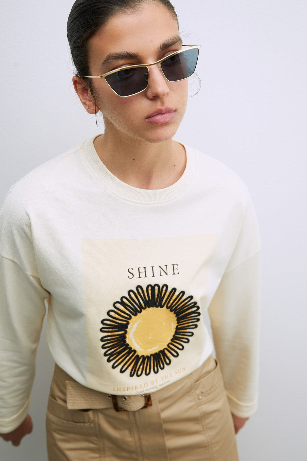 Sfera Details ribbed sweatshirt - Ecru 1 Shaws Department Stores
