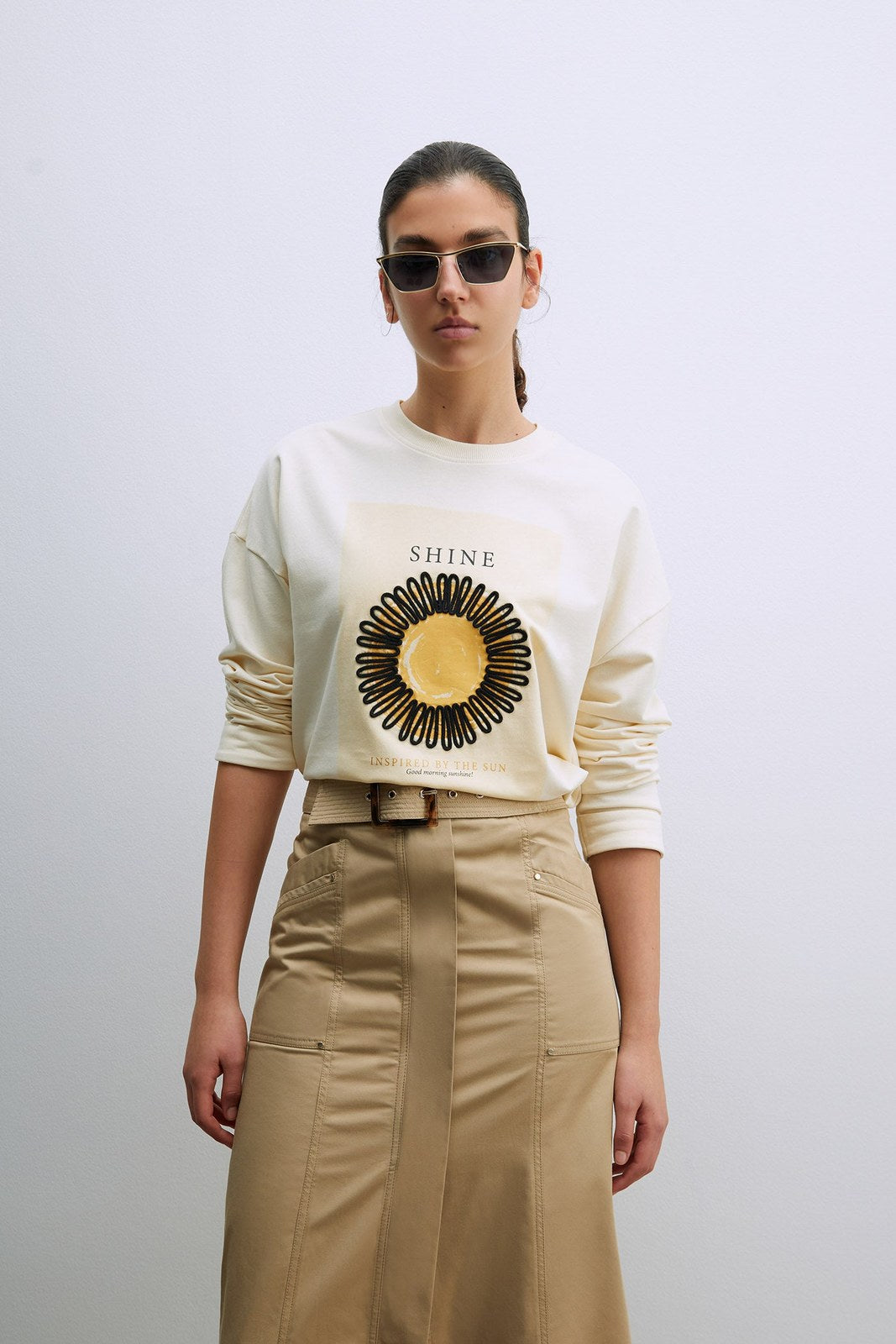 Sfera Details ribbed sweatshirt - Ecru 2 Shaws Department Stores