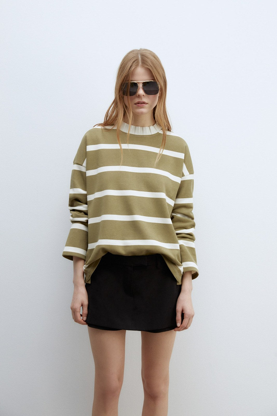 Sfera Details ribbed sweatshirt - Khaki 1 Shaws Department Stores