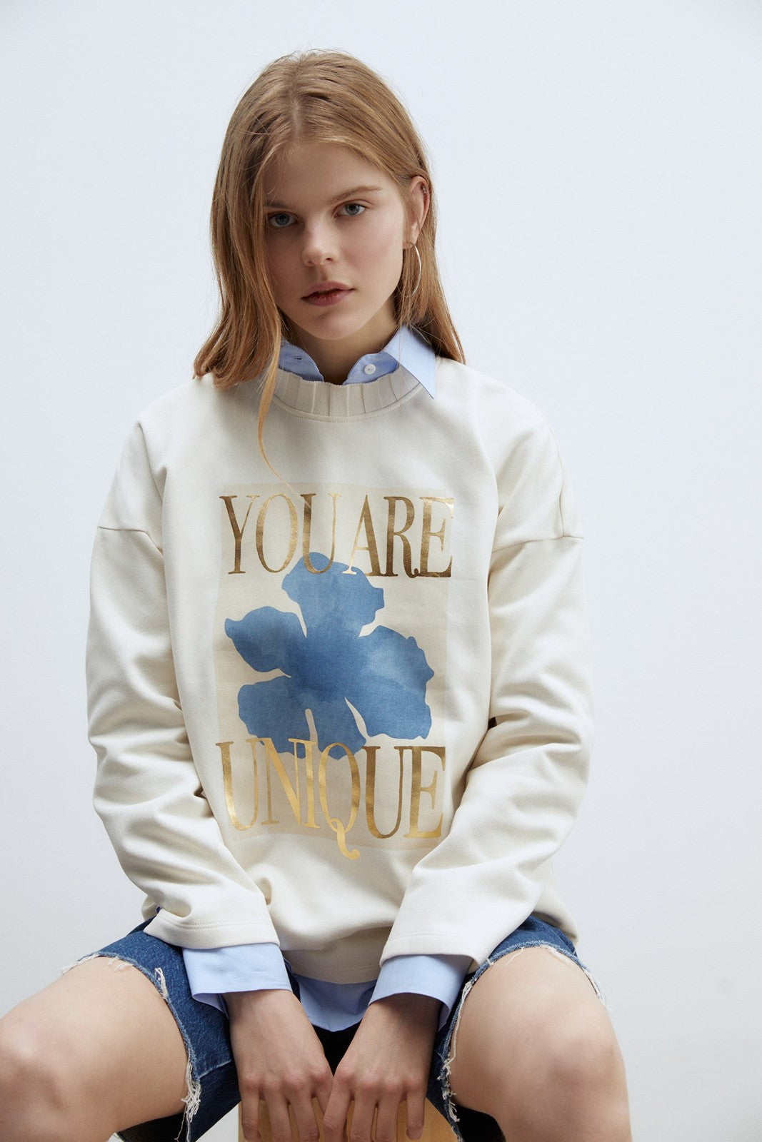 Sfera Details ribbed sweatshirt - Ecru 2 Shaws Department Stores