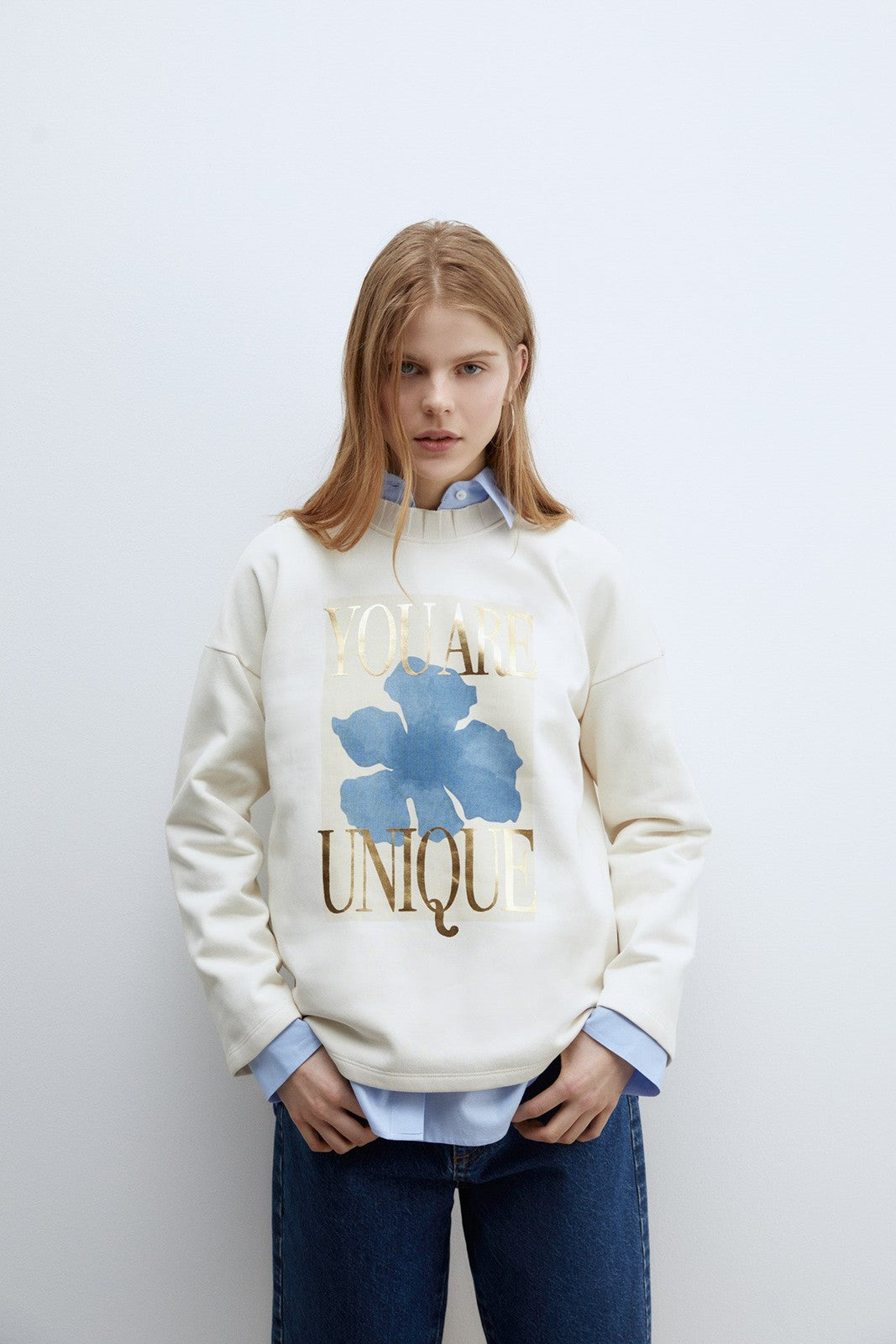 Sfera Details ribbed sweatshirt - Ecru 1 Shaws Department Stores