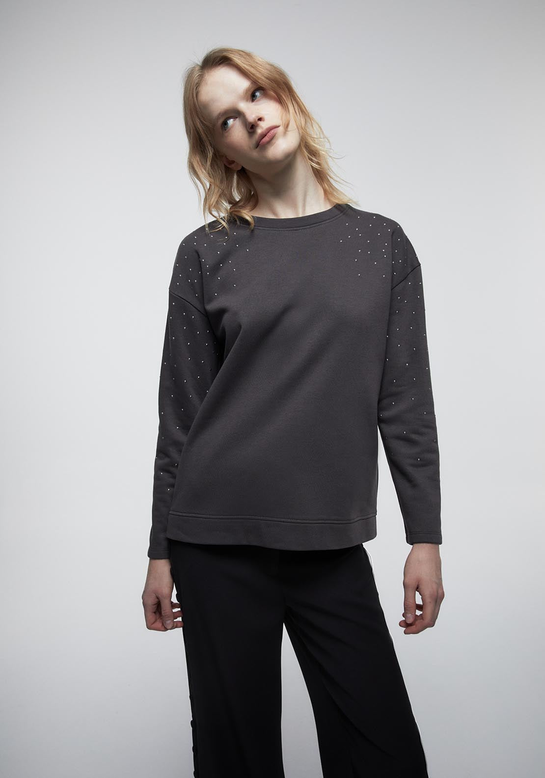 Sfera Front Details Sweatshirt - Grey 1 Shaws Department Stores