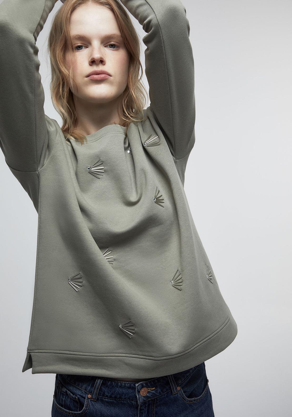 Sfera Front Details Sweatshirt - Green 1 Shaws Department Stores