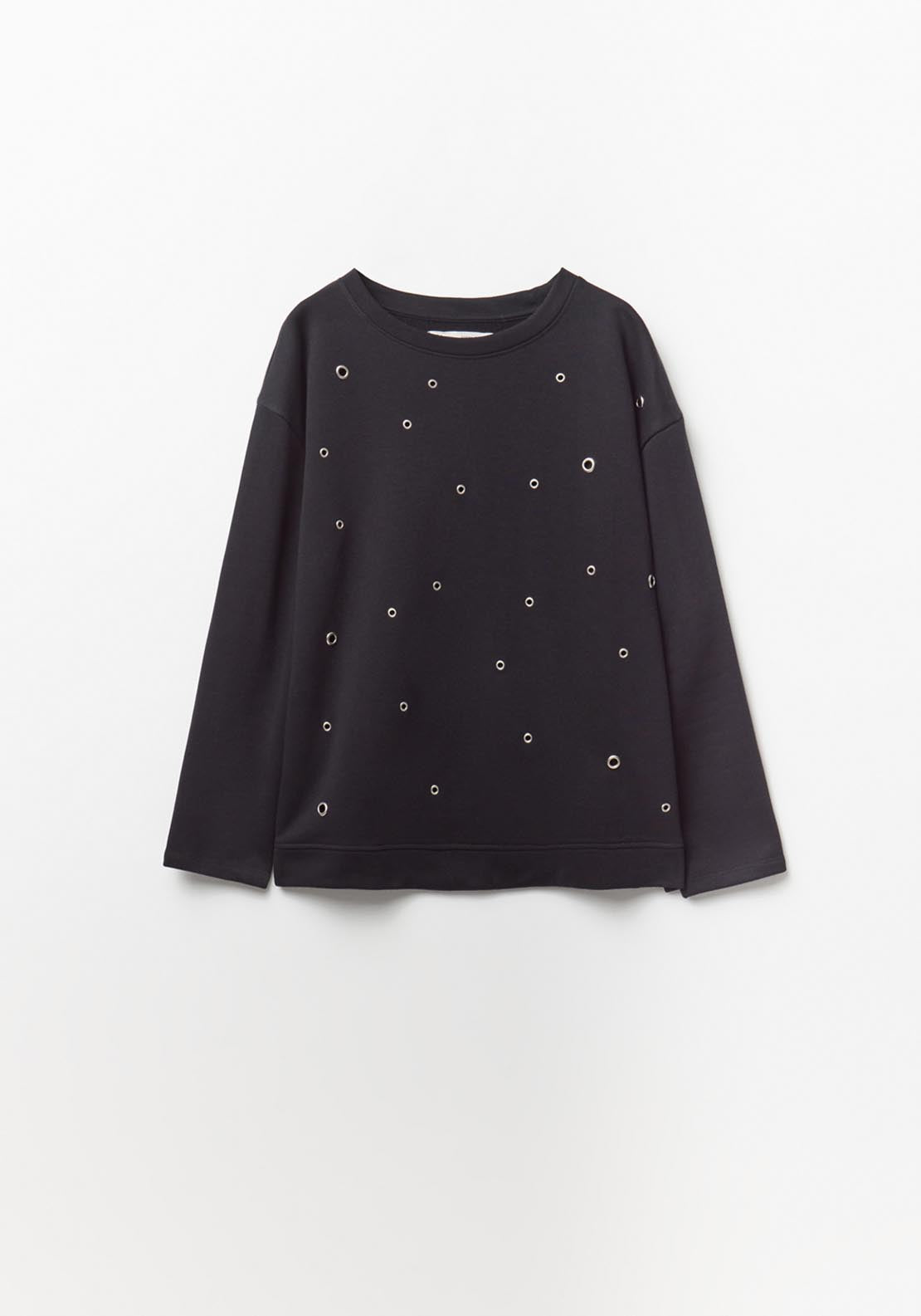 Sfera Front Details Sweatshirt - Black 4 Shaws Department Stores