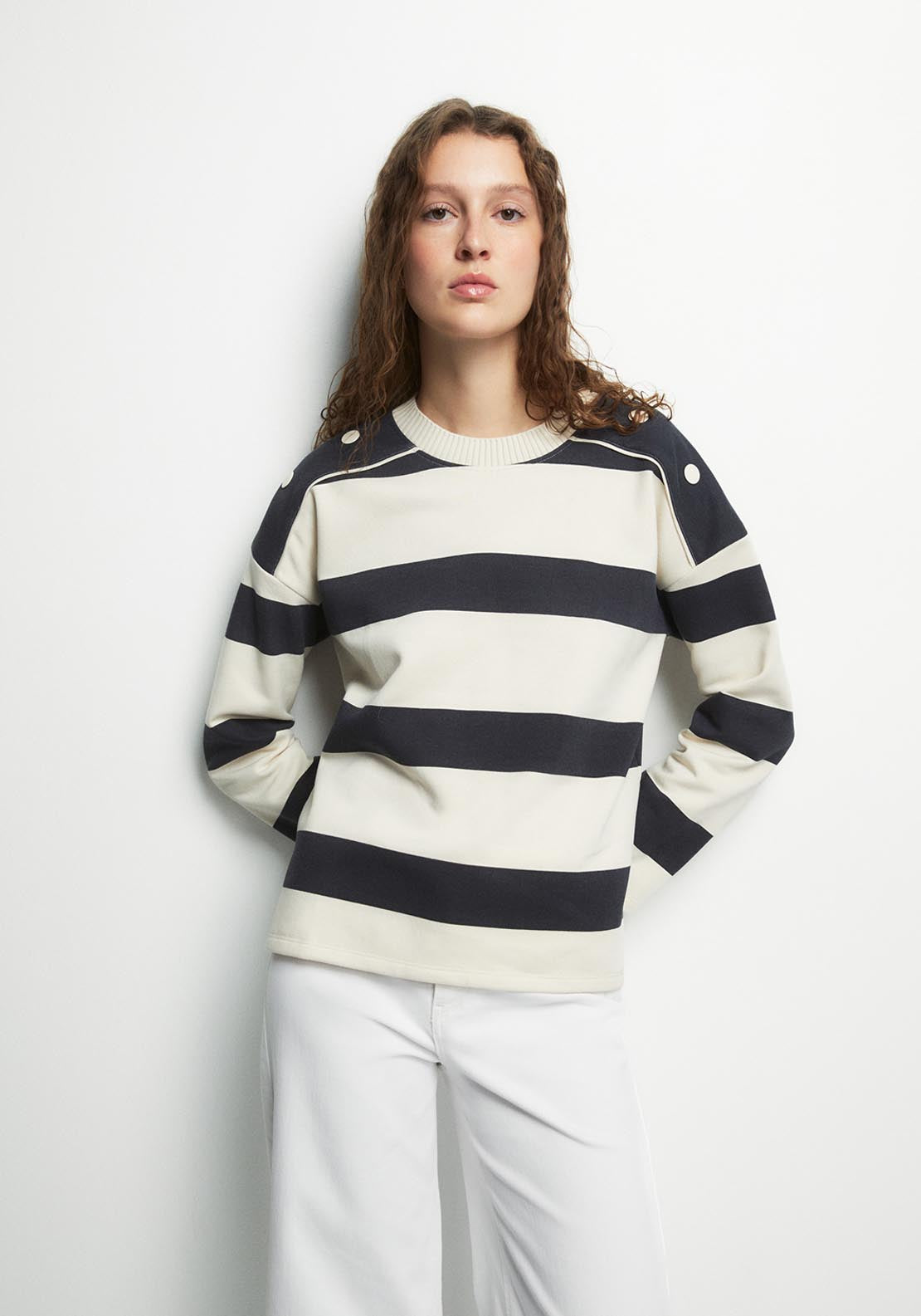 Basic Ribbed Sweatshirt - Blue