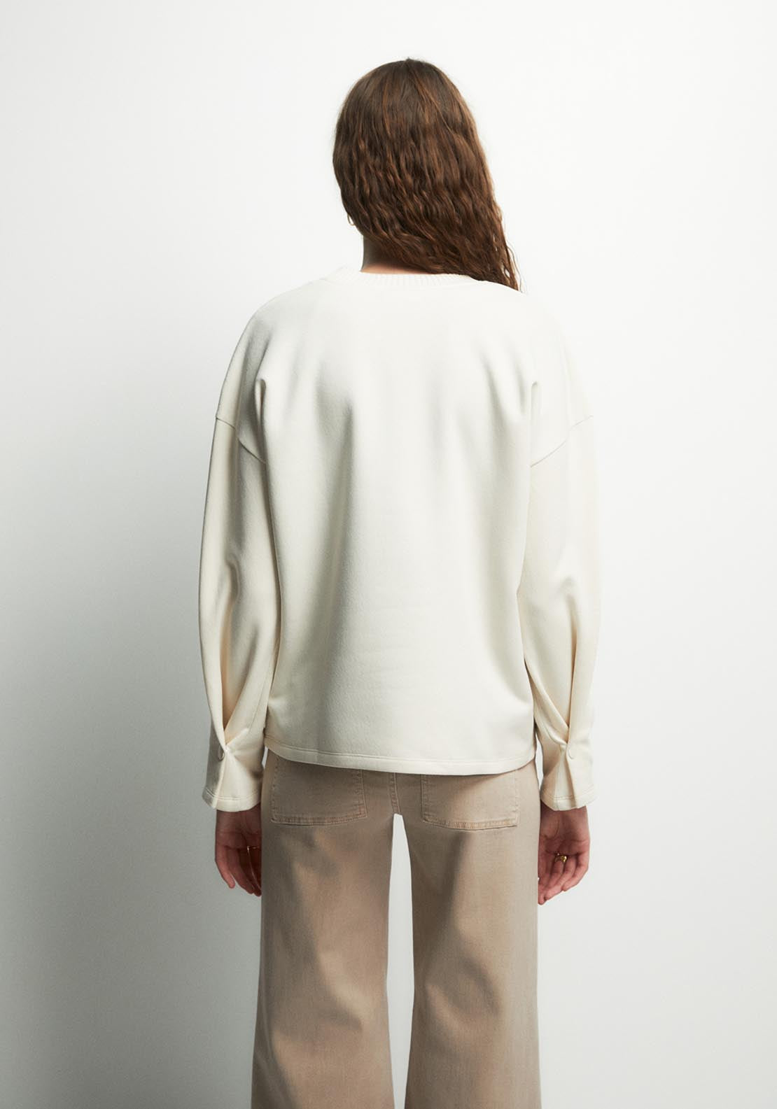 Basic Ribbed Sweatshirt - Cream