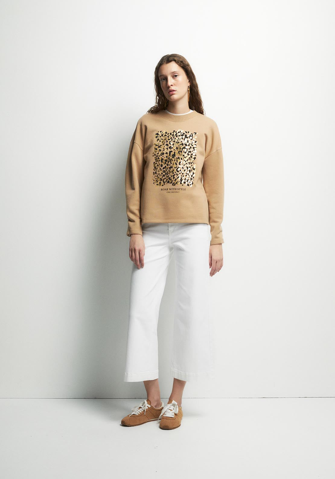 Basic Ribbed Sweatshirt - Brown