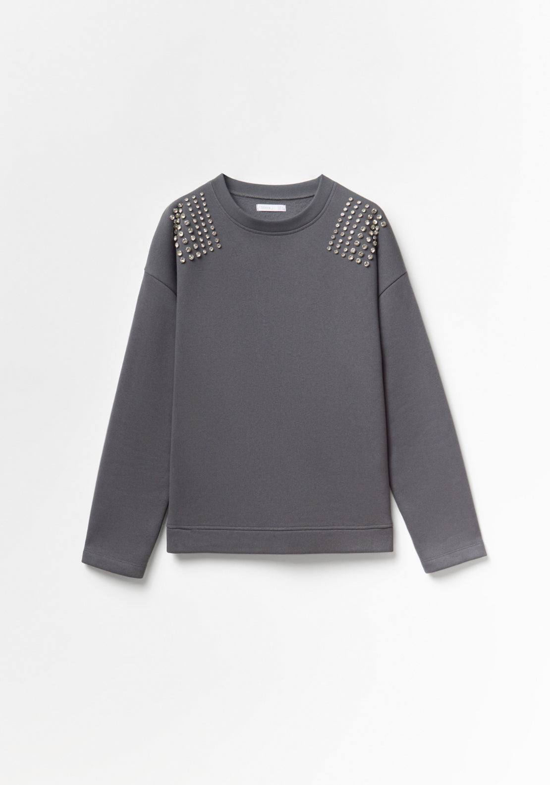 Rhinestone Shoulder Detail Sweatshirt - Grey