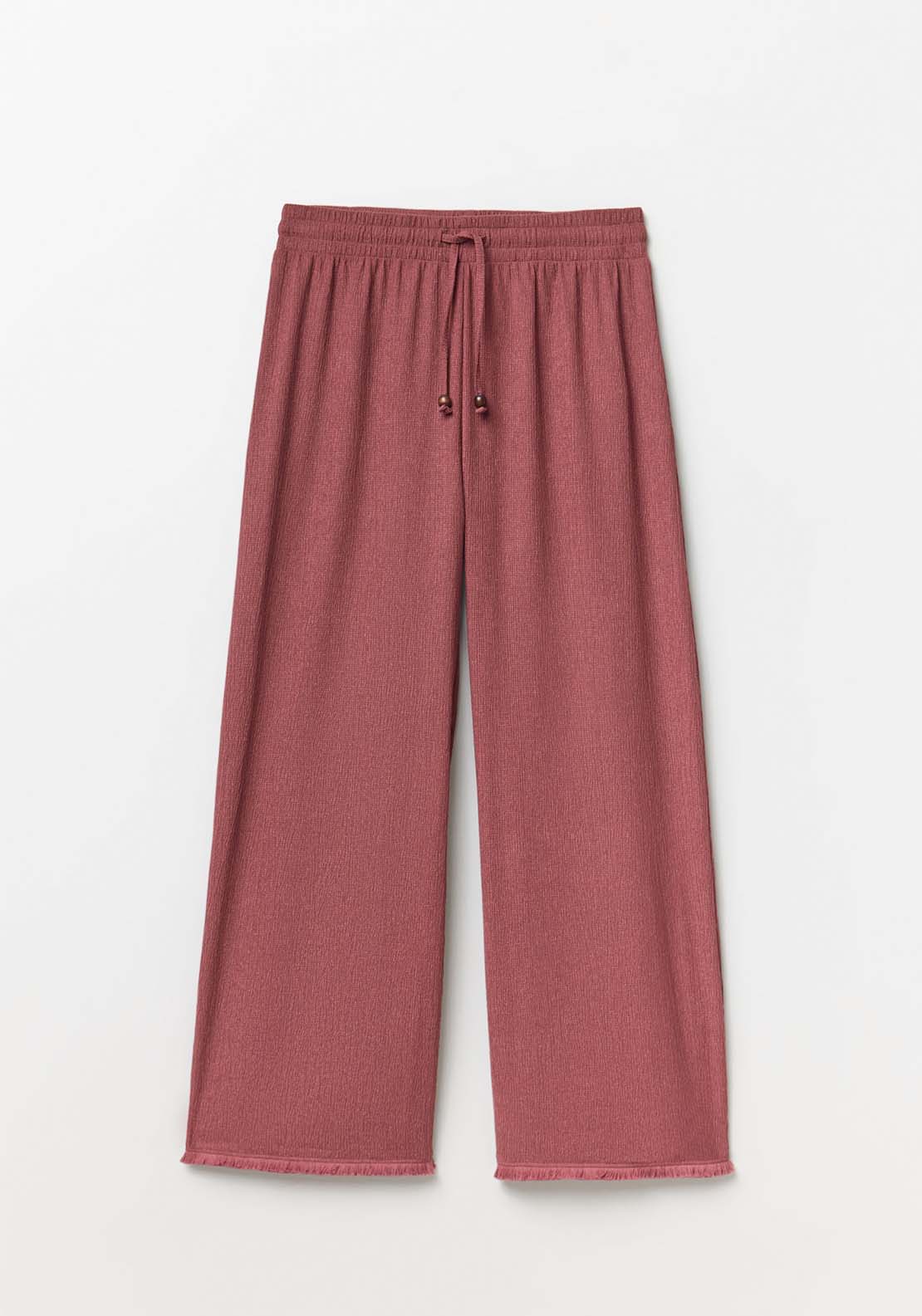 Fringe Hem Textured Trousers - Red