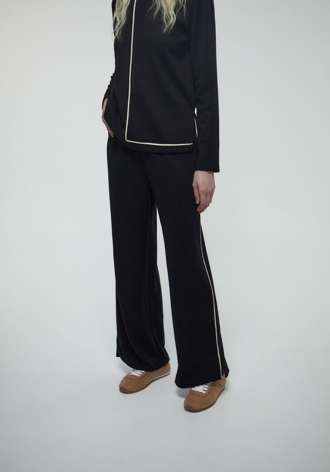 Trim Detail Soft Touch Trousers - Black