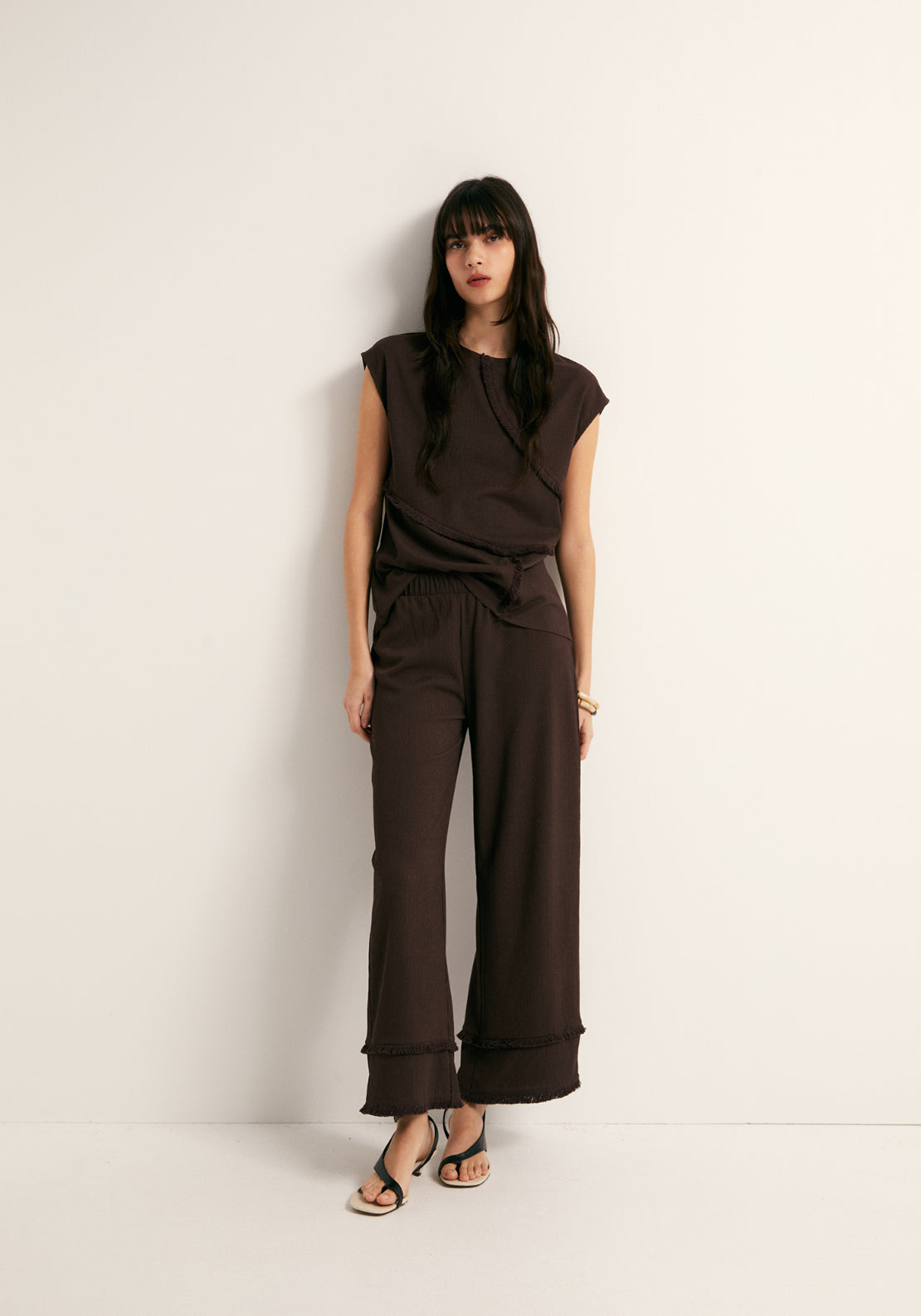 Frayed Cuff Trousers - Brown