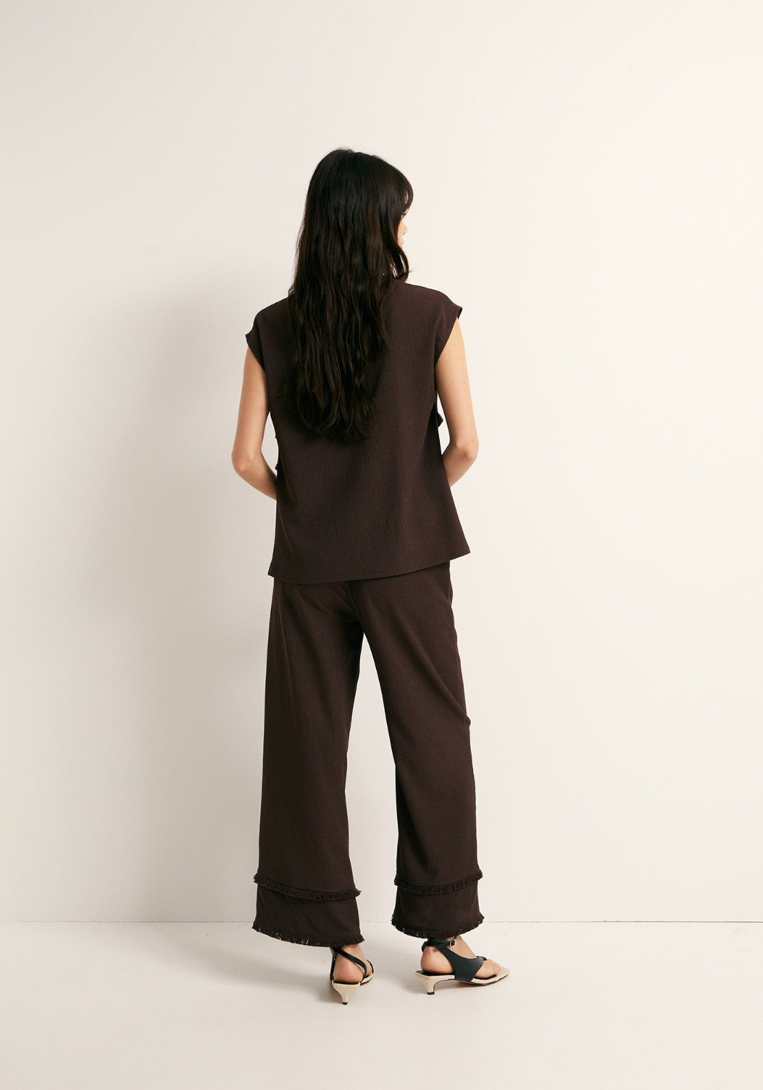 Frayed Cuff Trousers - Brown