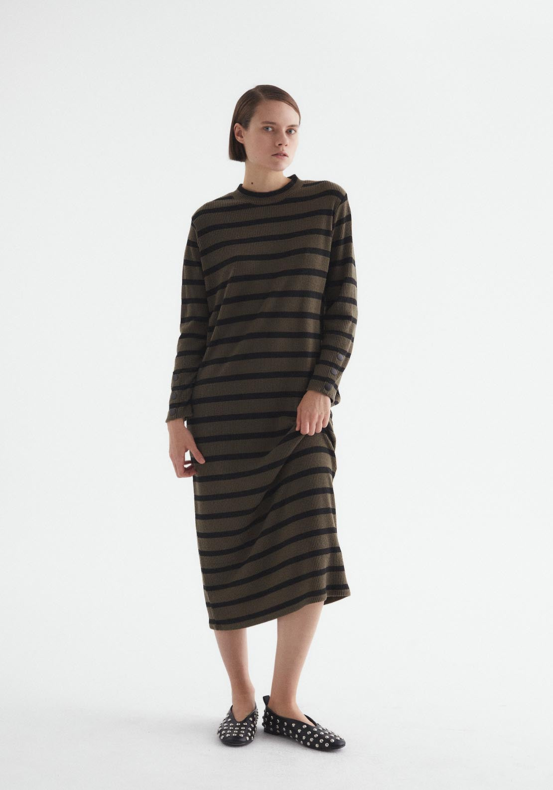 Sfera Soft-touch dress - Khaki 1 Shaws Department Stores