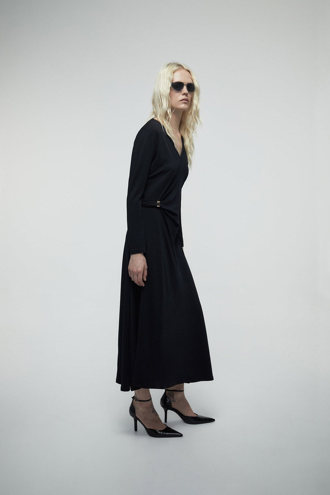 Adornment Draped Dress - Black