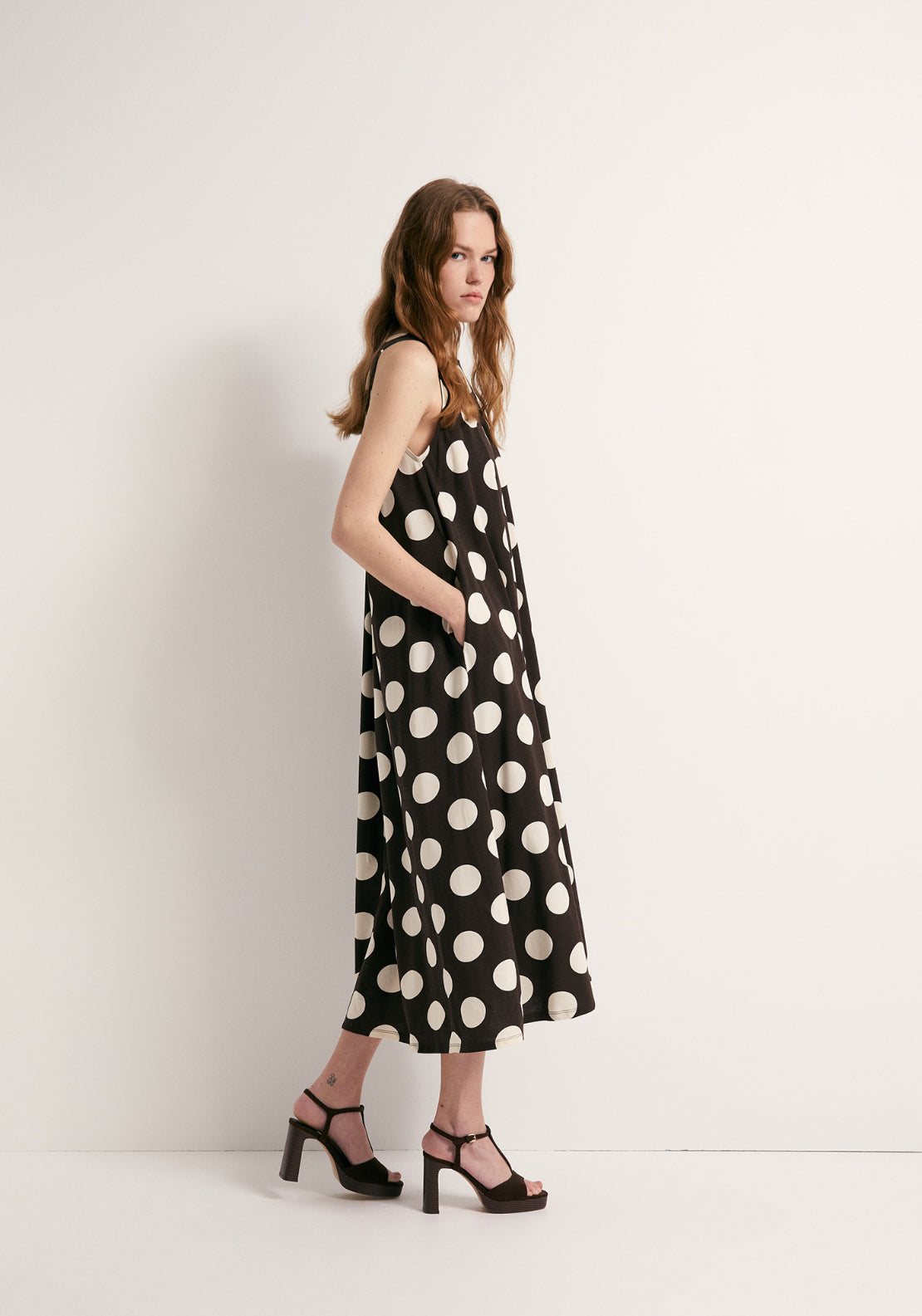 Printed A-Line Dress - Brown