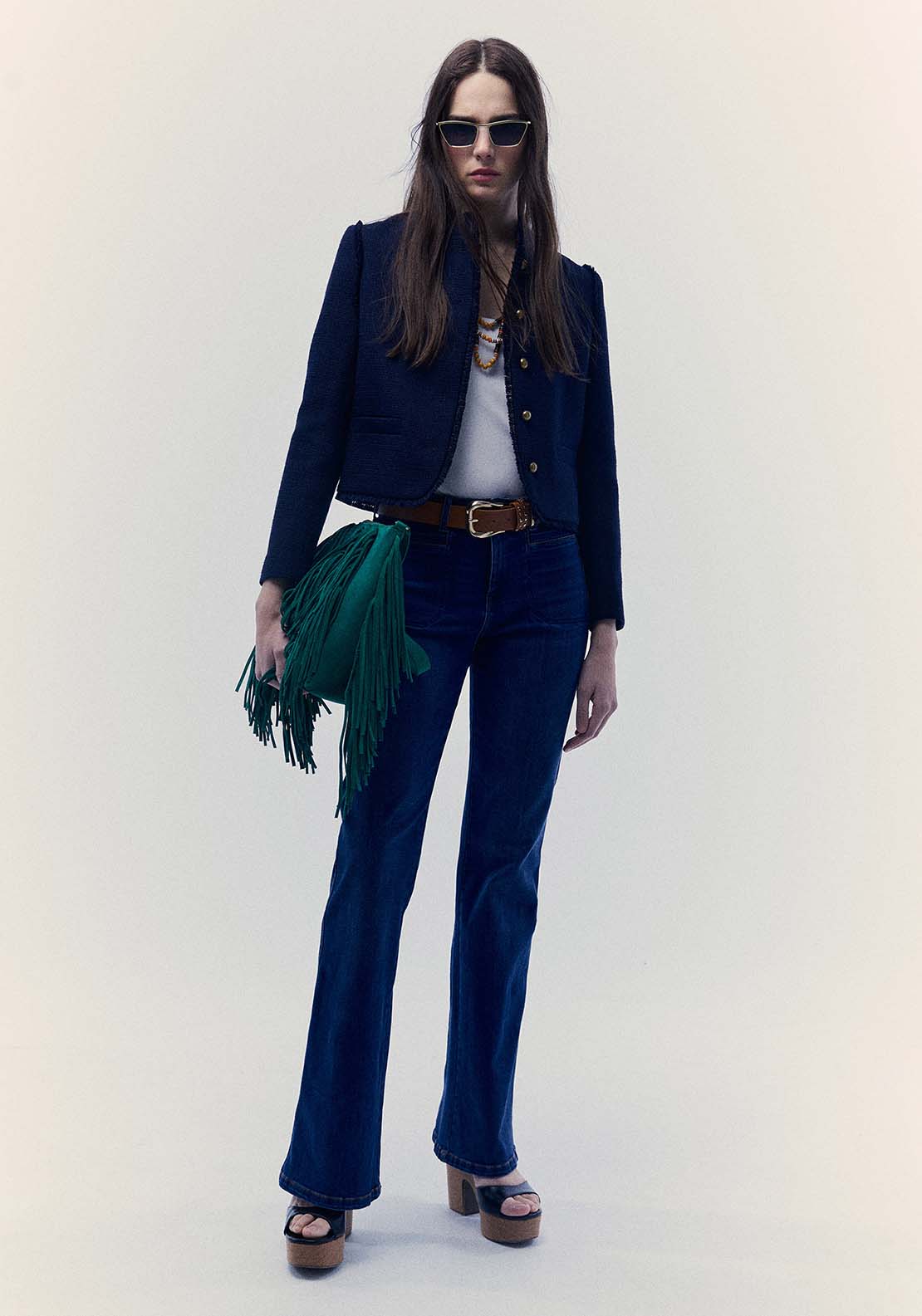 Sfera Fringe Detail Rustic Jacket - Navy 5 Shaws Department Stores