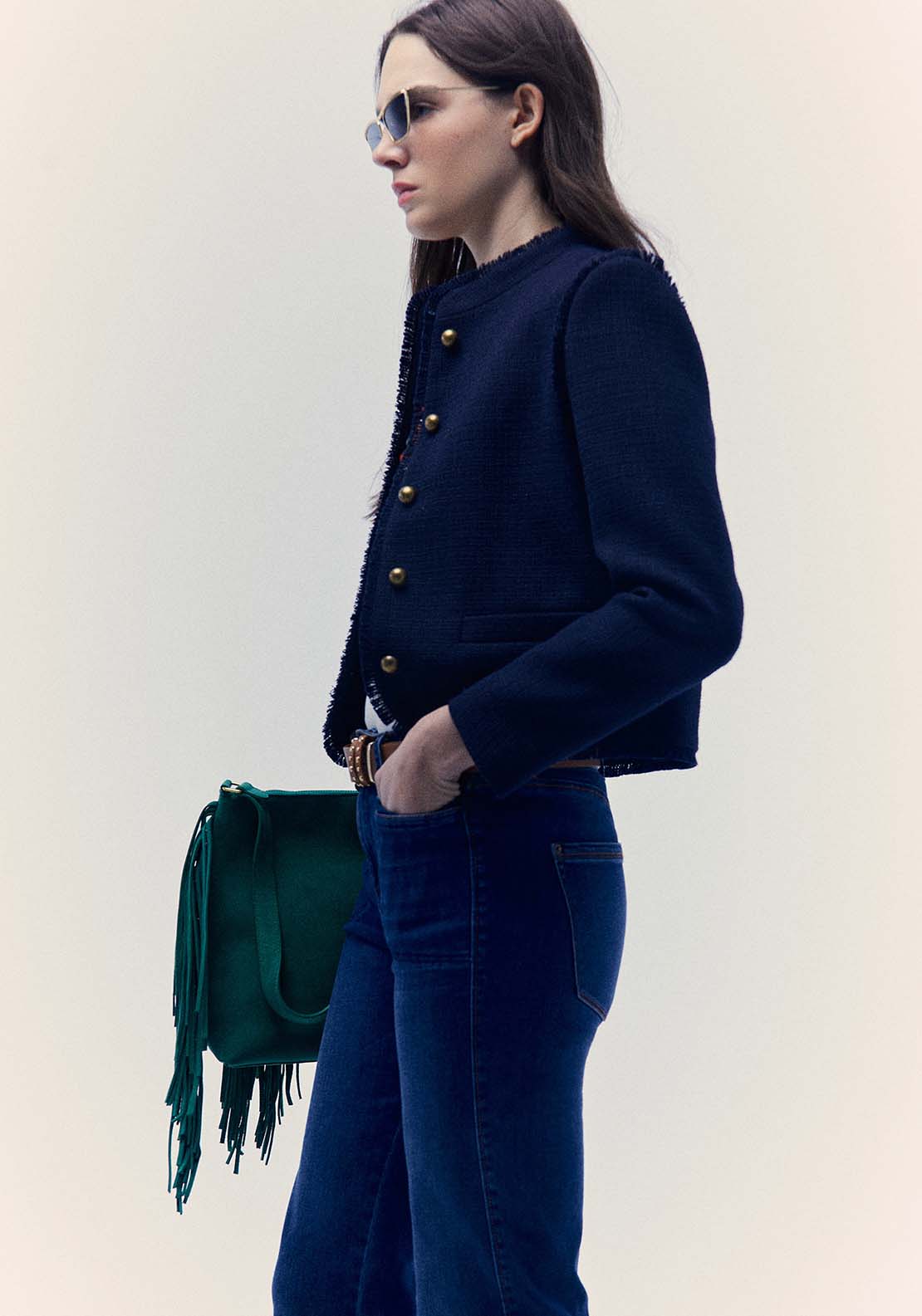 Sfera Fringe Detail Rustic Jacket - Navy 3 Shaws Department Stores