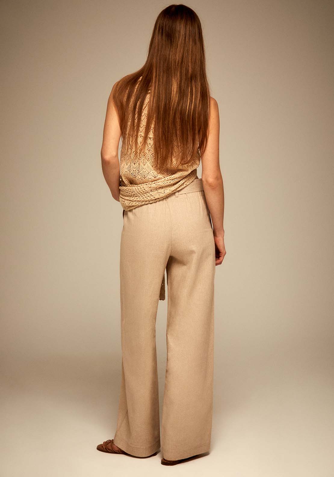 Sfera Belted Linen Trousers - Beige 2 Shaws Department Stores