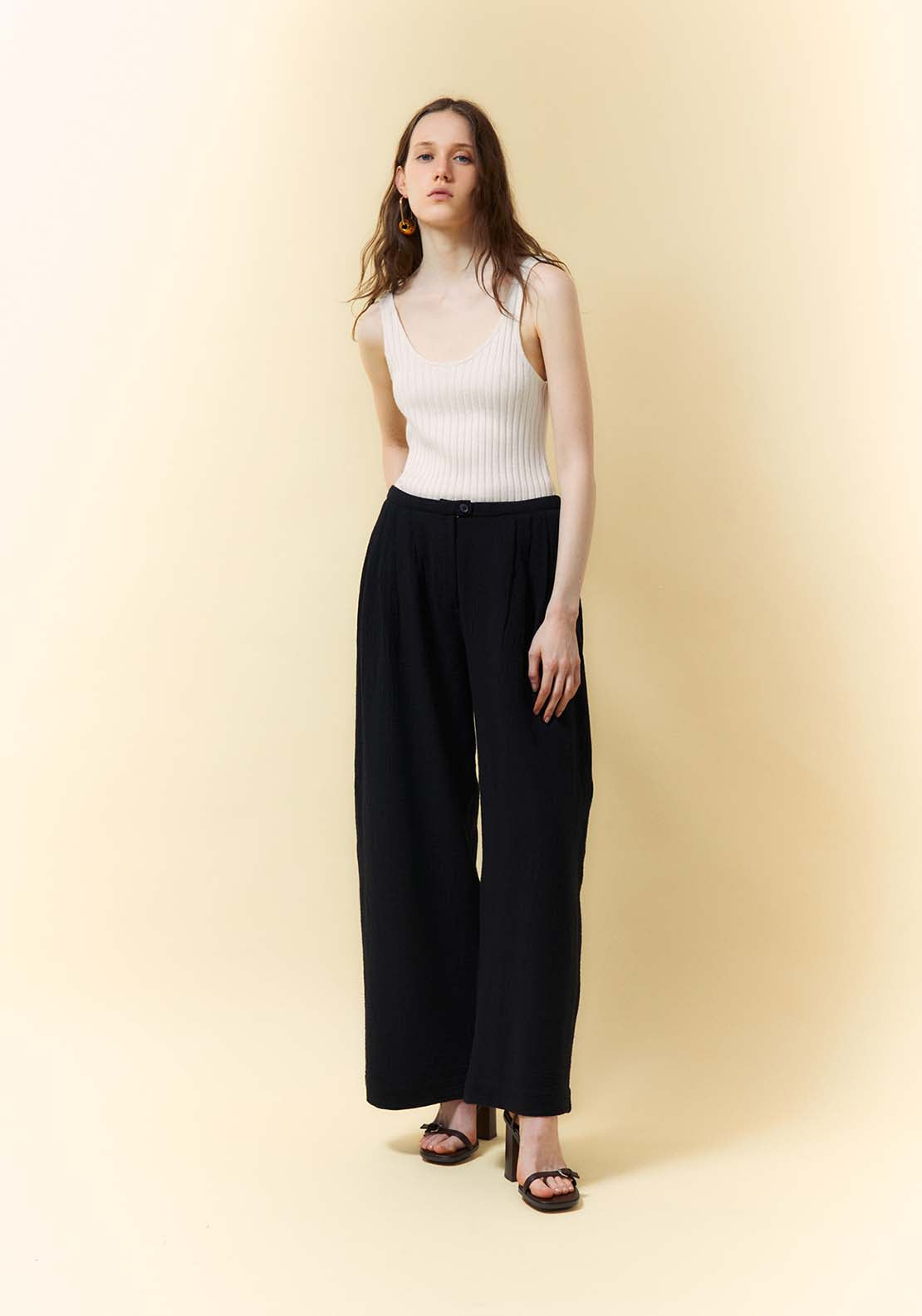 Double Chiffon Palazzo Trousers - Black