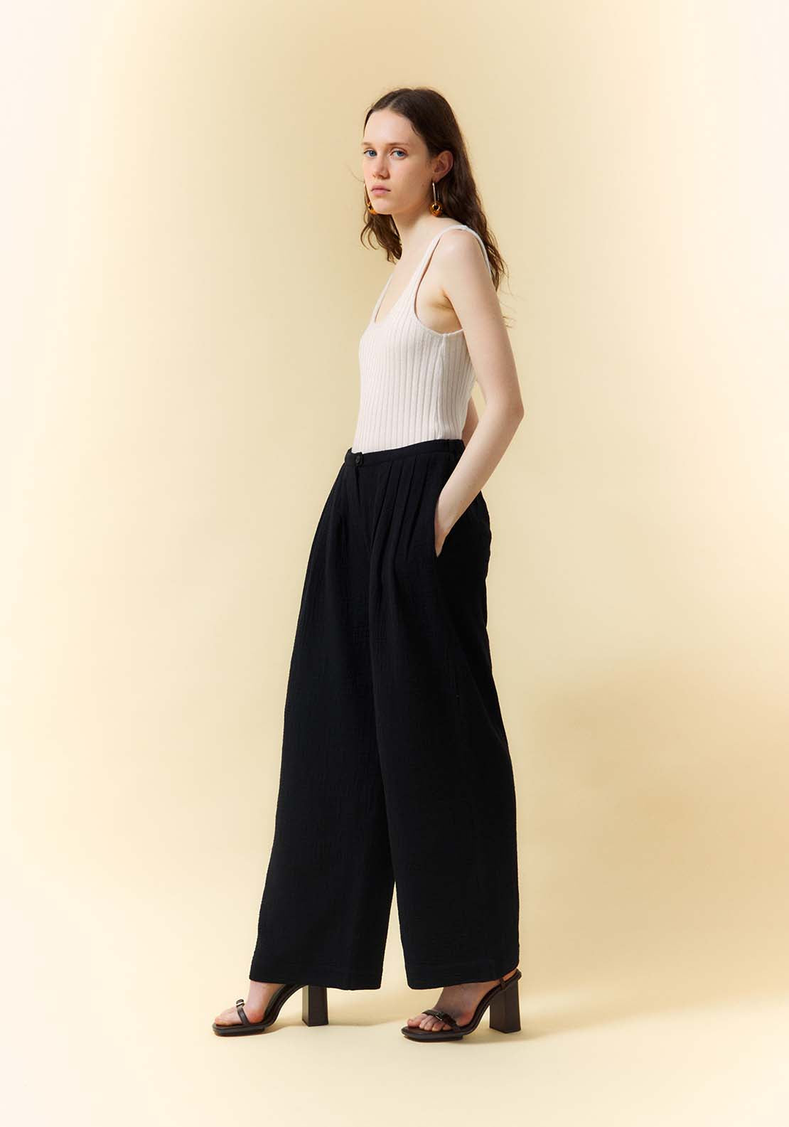 Double Chiffon Palazzo Trousers - Black