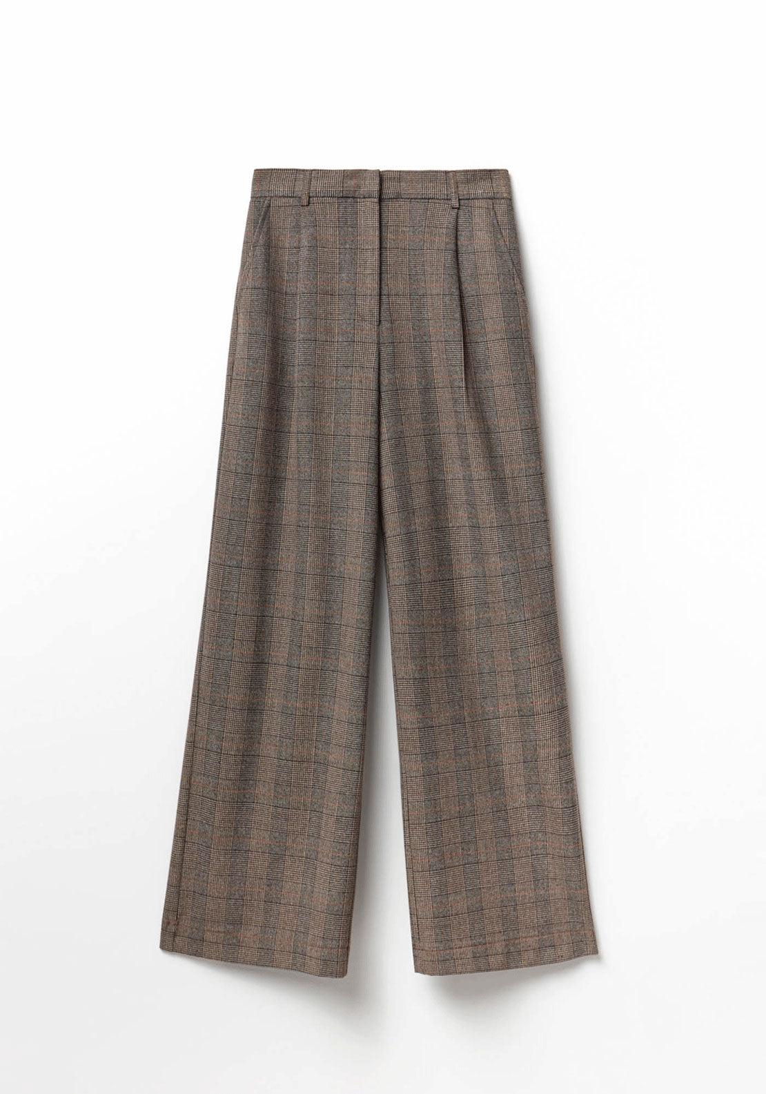 Wide Leg Pleated Trousers - Brown Print