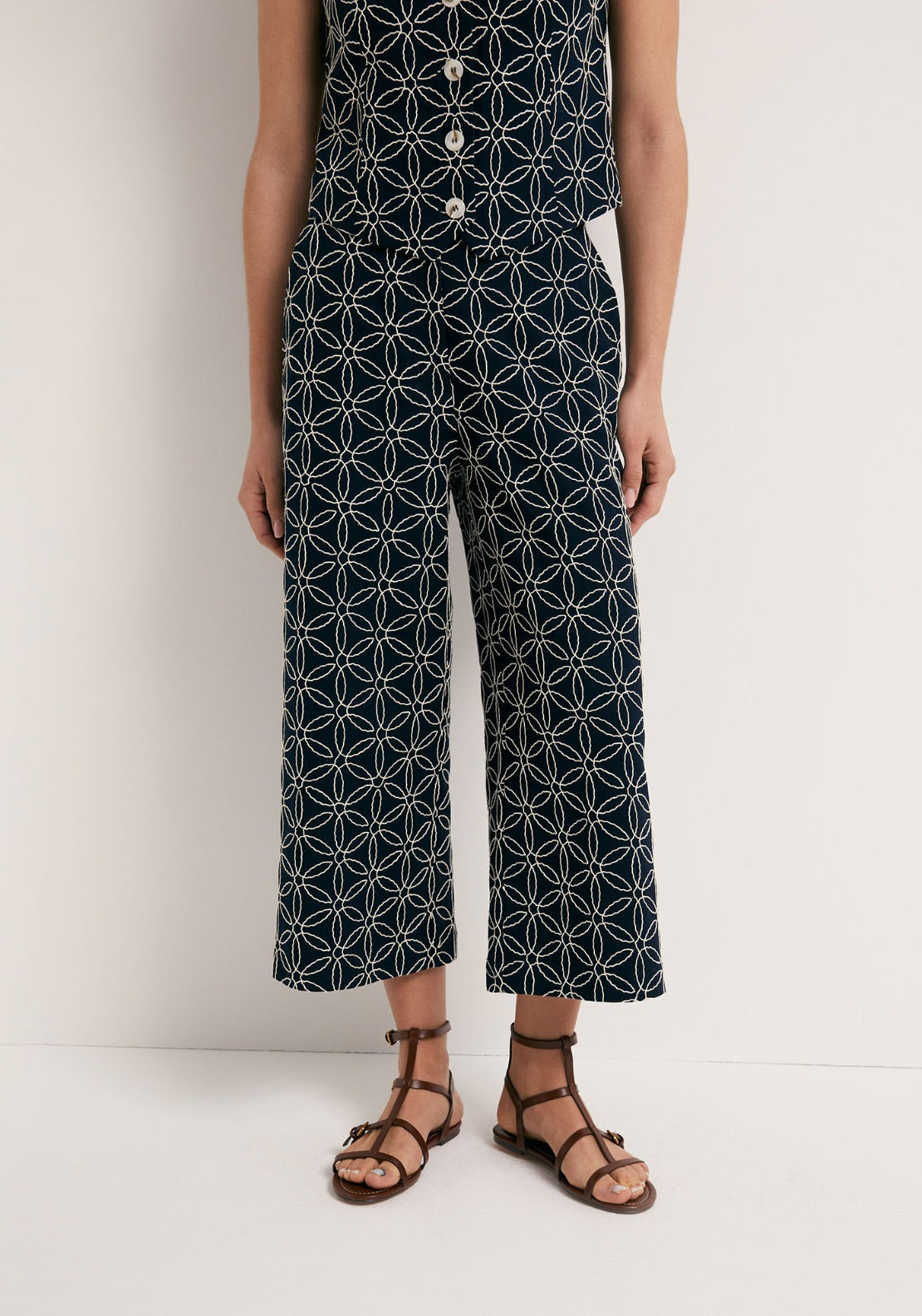 Sfera Embroidered Linen Trousers - Blue 1 Shaws Department Stores