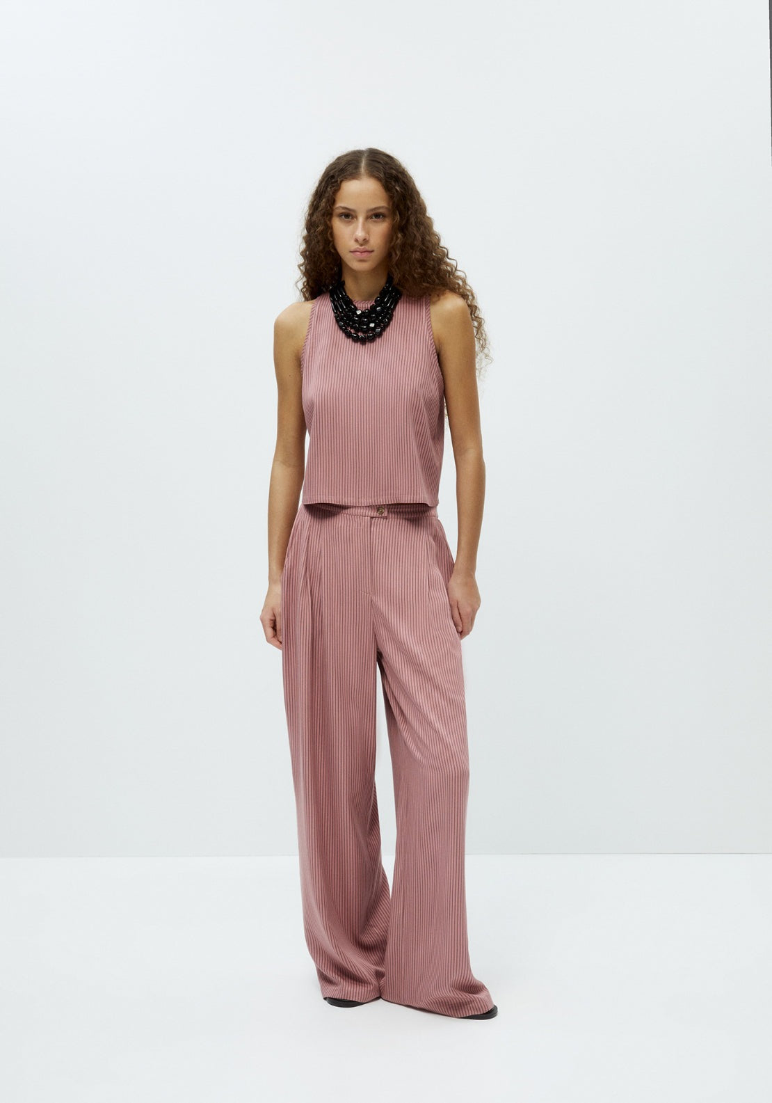 Subtle Pleat Striped Trousers - Pink