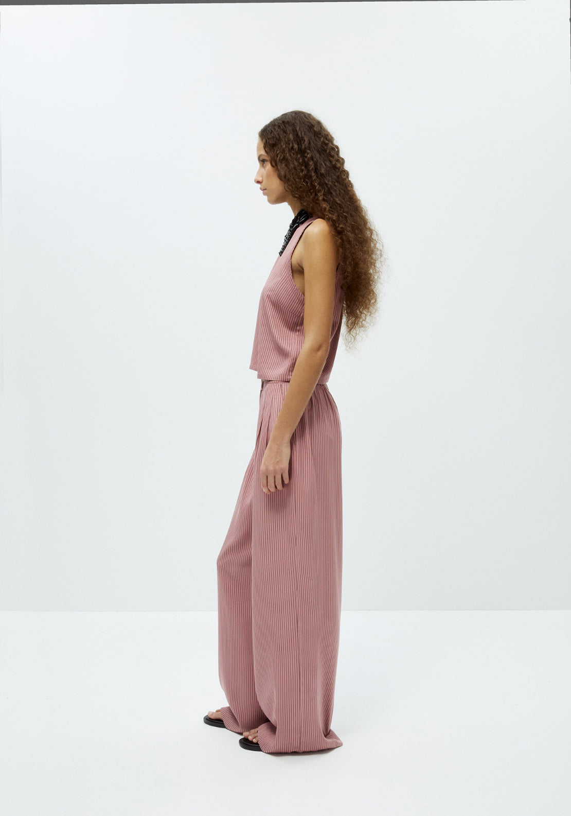 Subtle Pleat Striped Trousers - Pink