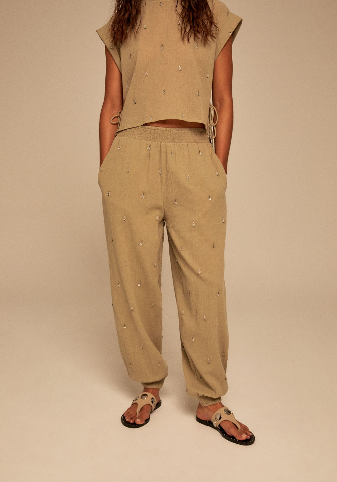 Lurex Gauze Trousers - Green