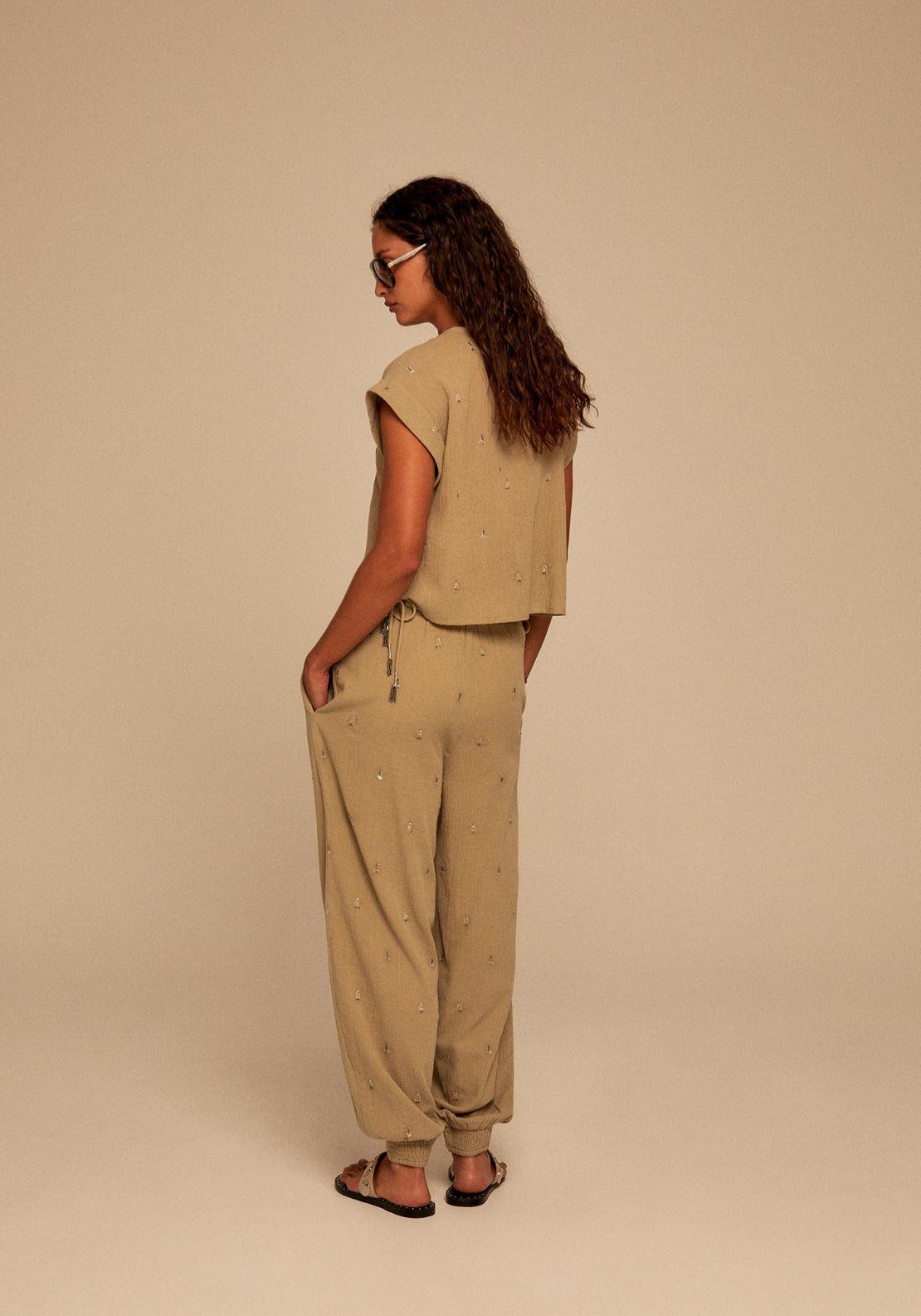 Lurex Gauze Trousers - Green