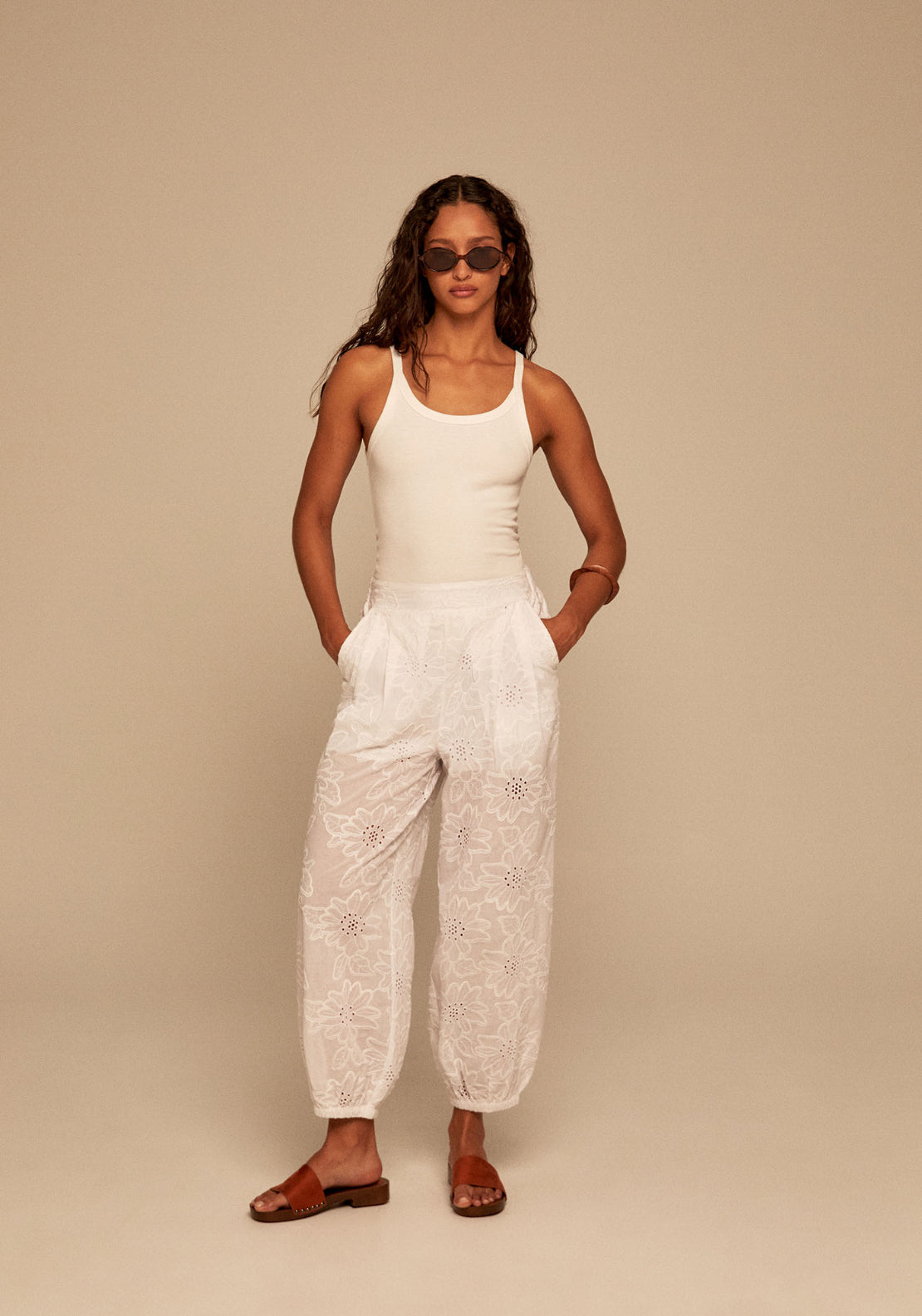 Schiffli Harem Trousers - White