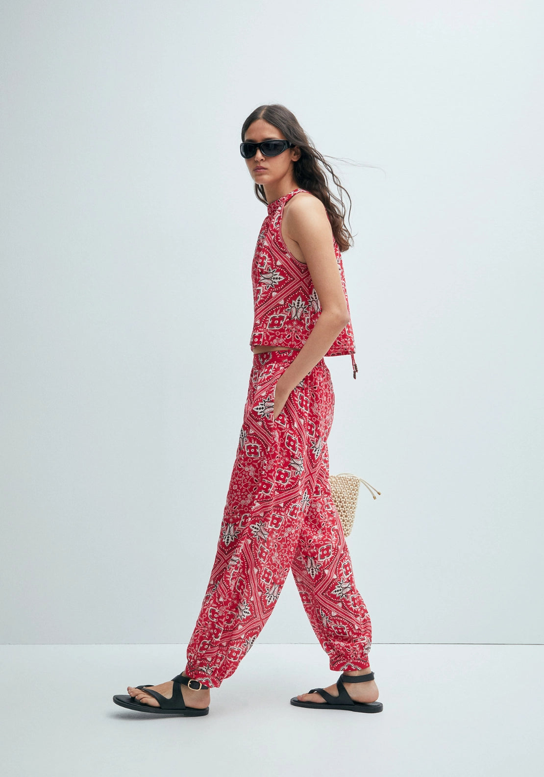 Bandana-Print Harem Trousers - Red