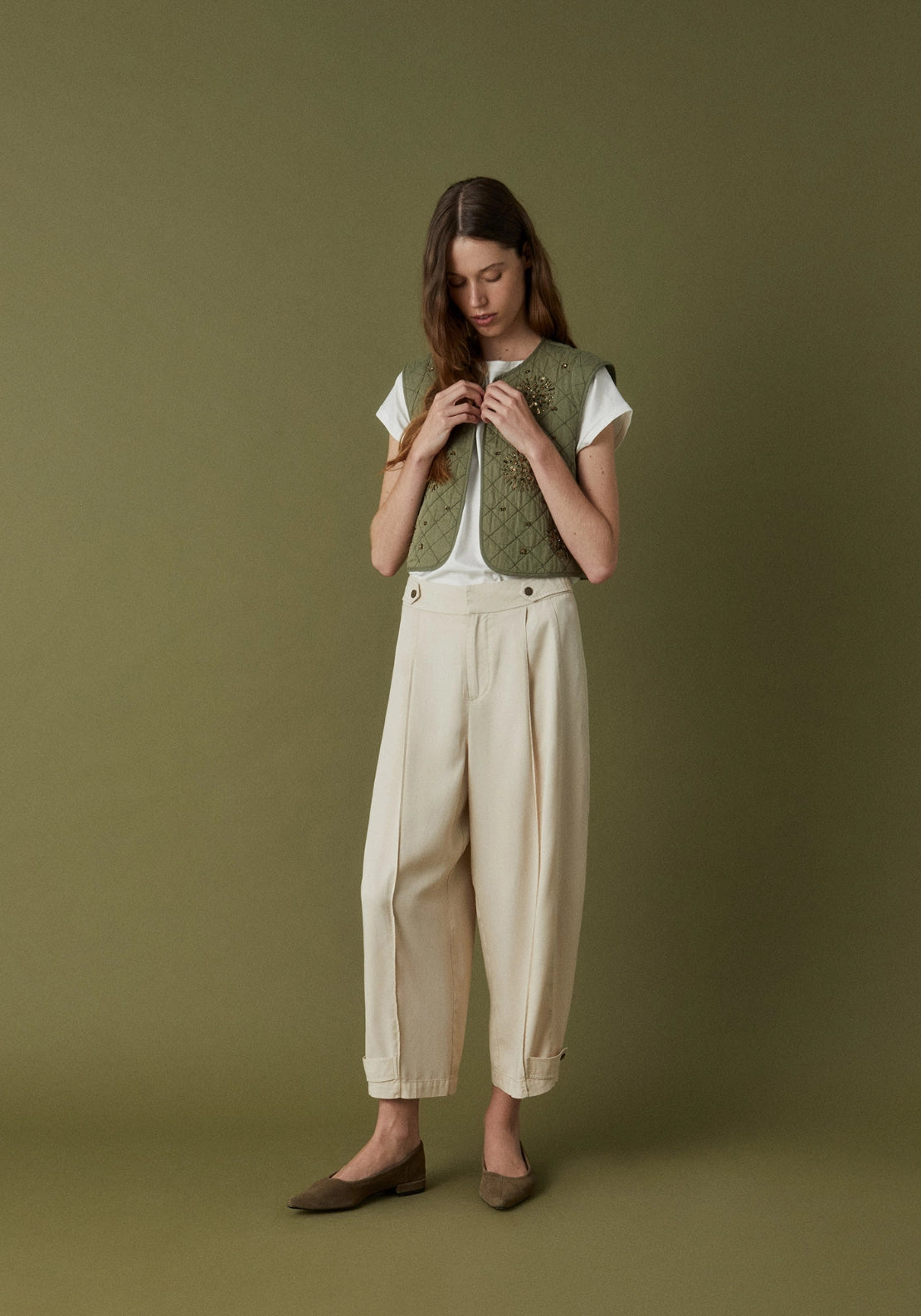 Flowy Wide Leg Trousers - Cream