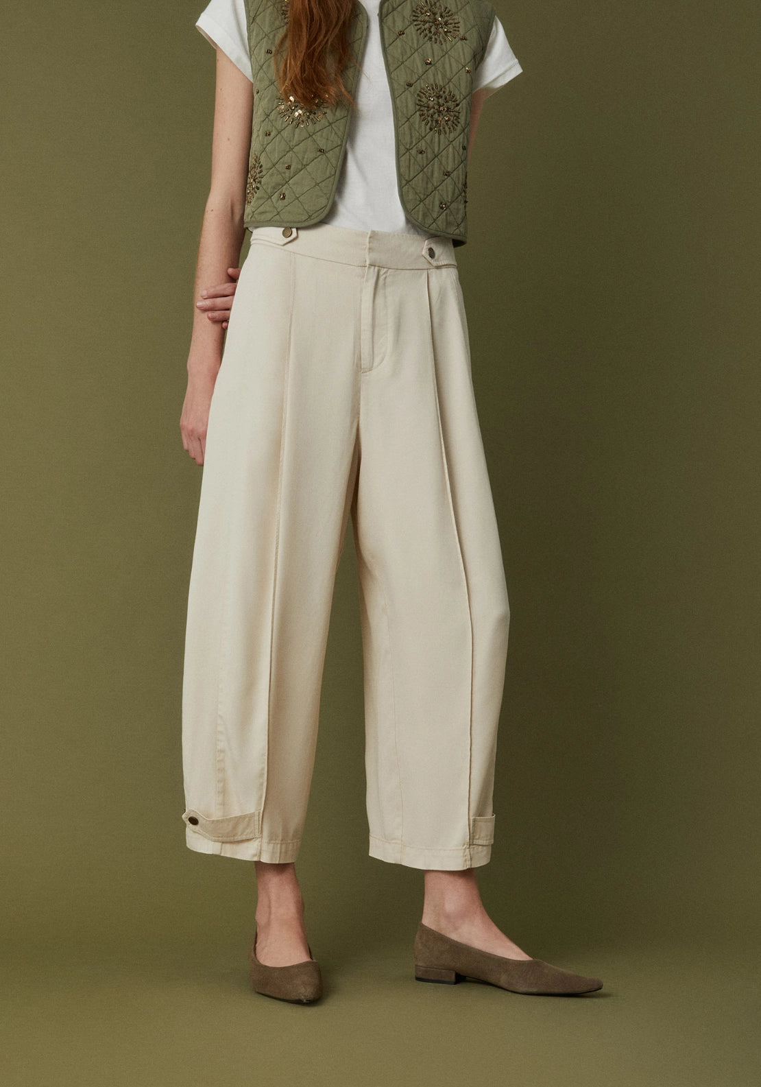 Flowy Wide Leg Trousers - Cream