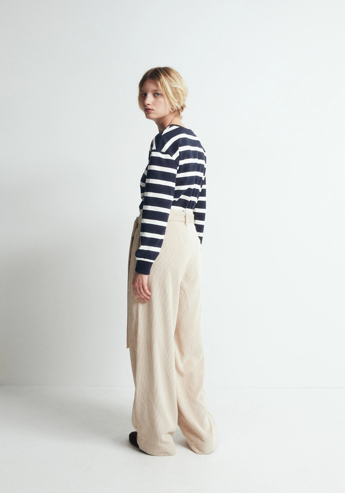 Sfera Wide Leg Corduroy Trousers - Beige 2 Shaws Department Stores