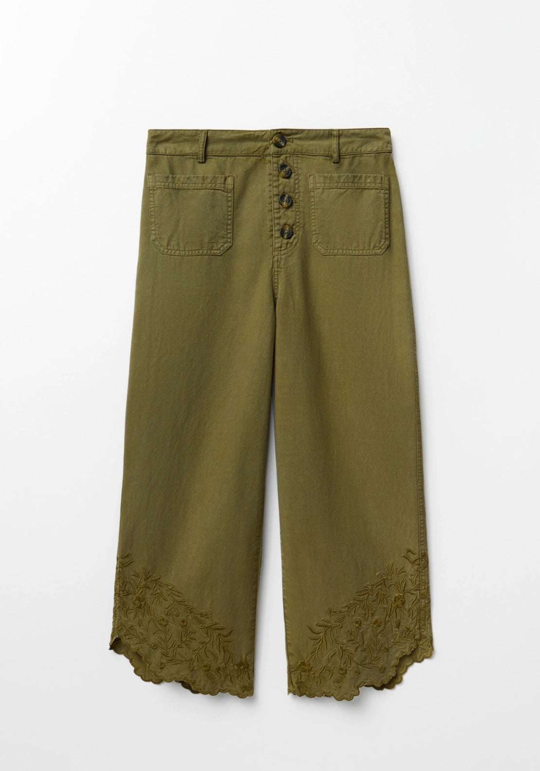 Frayed Hem Trousers - Beige