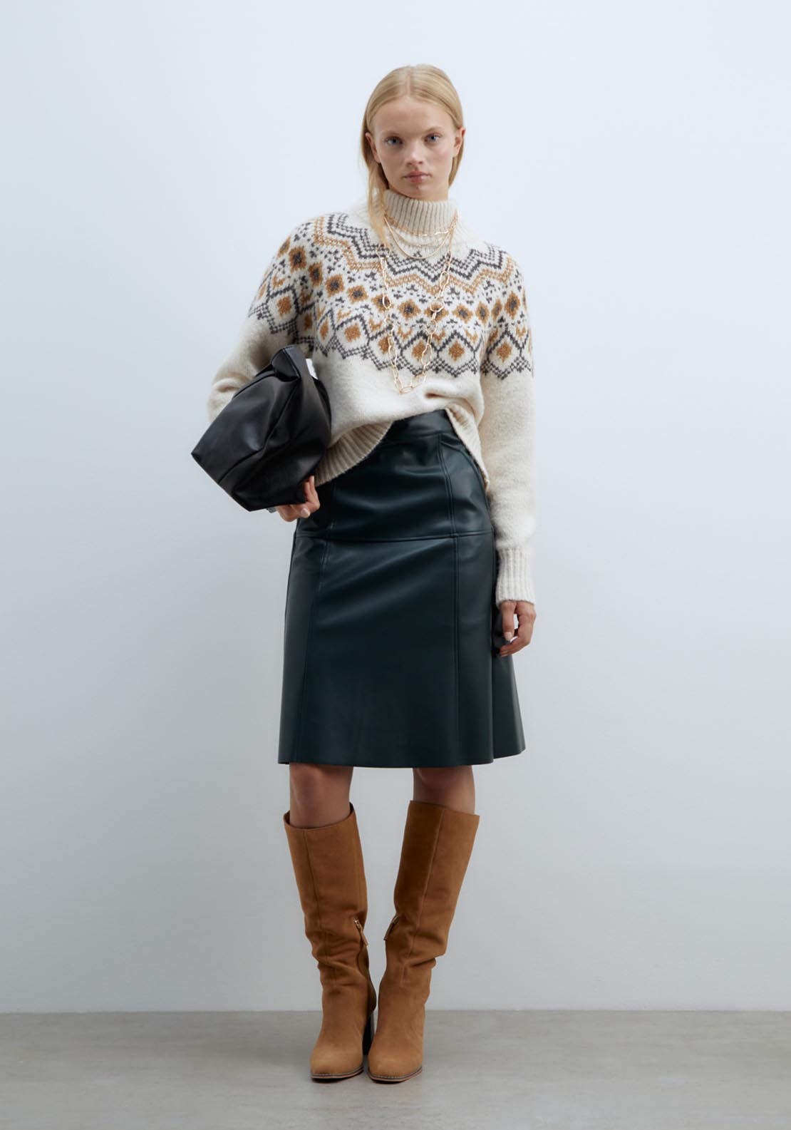 Sfera Faux leather knee-length skirt - Green Bottle 1 Shaws Department Stores