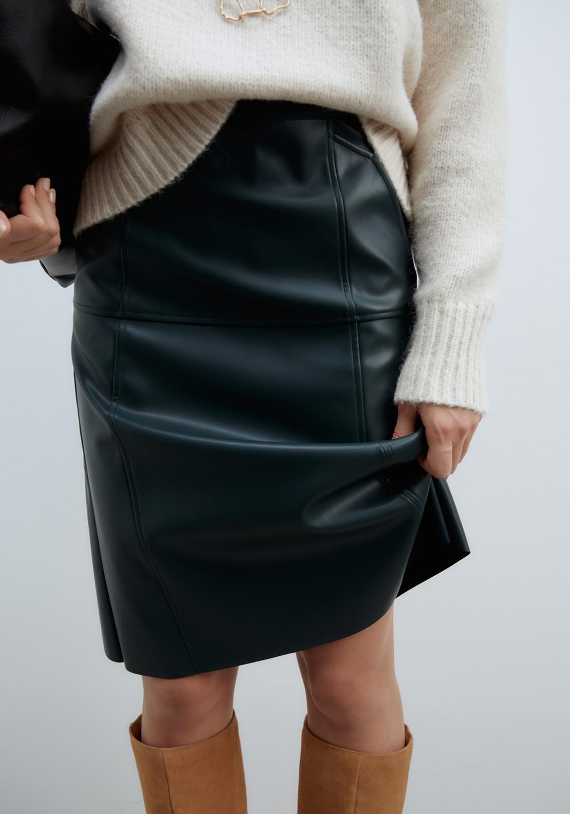Sfera Faux leather knee-length skirt - Green Bottle 2 Shaws Department Stores