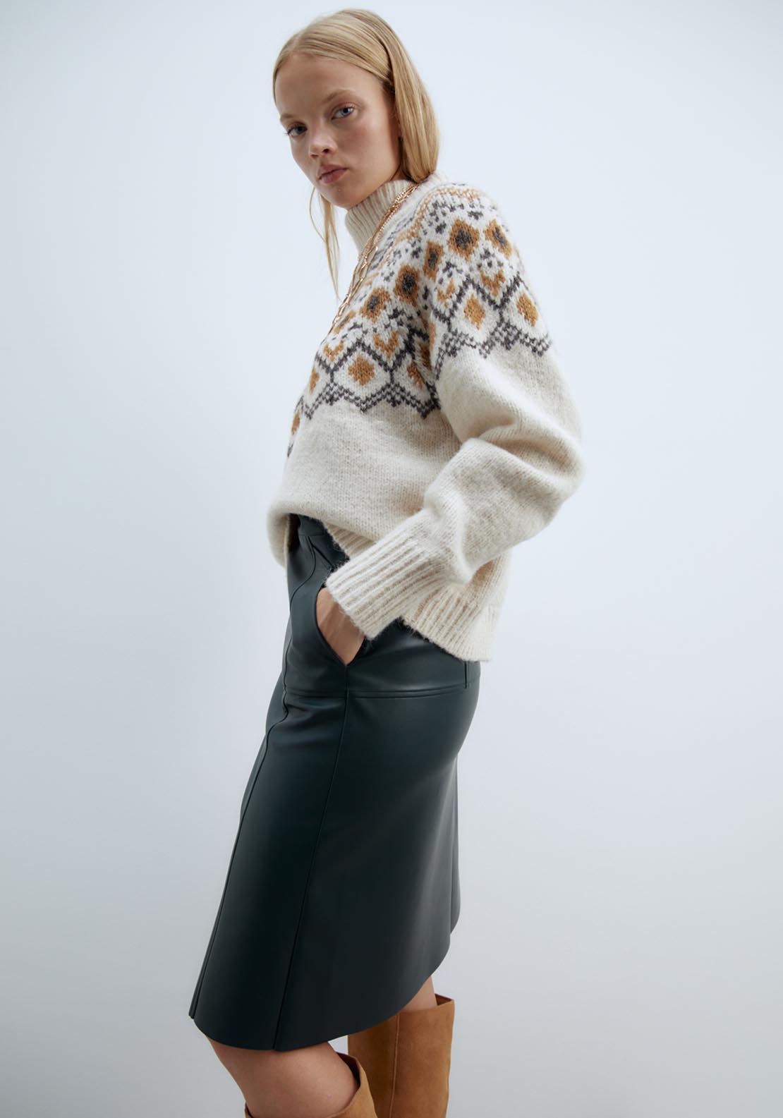 Sfera Faux leather knee-length skirt - Green Bottle 3 Shaws Department Stores