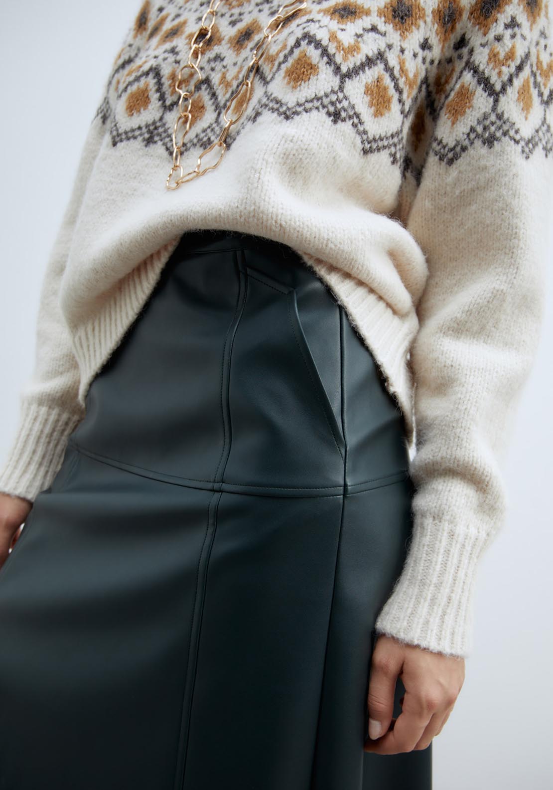 Sfera Faux leather knee-length skirt - Green Bottle 5 Shaws Department Stores