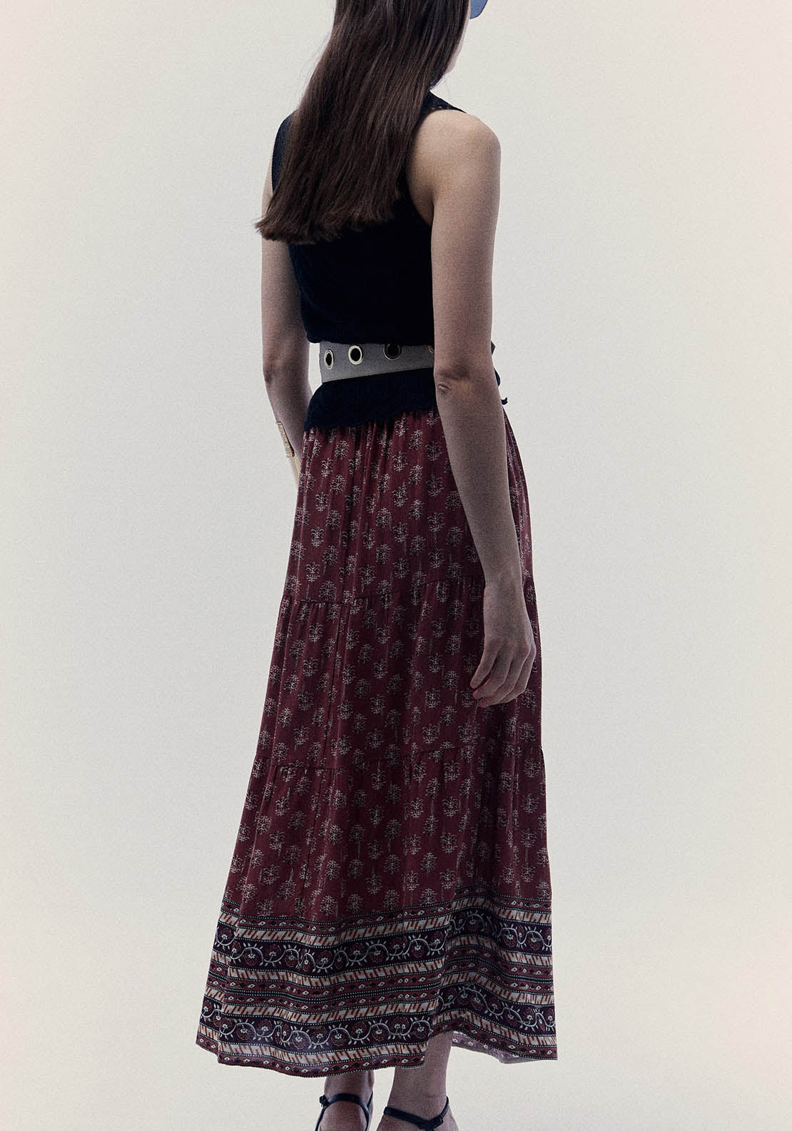 Sfera Bambula And Lurex Skirt - Burgundy 2 Shaws Department Stores