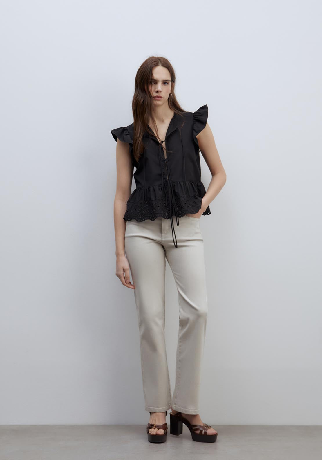 Sfera Ties Embroidered Top - Black 5 Shaws Department Stores