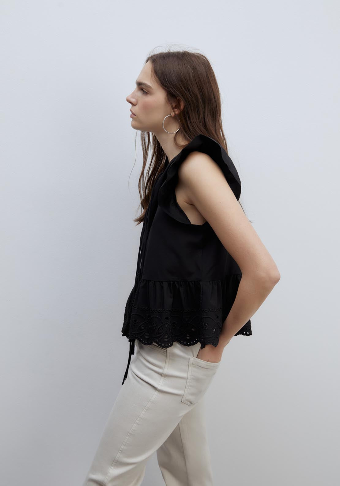 Sfera Ties Embroidered Top - Black 3 Shaws Department Stores