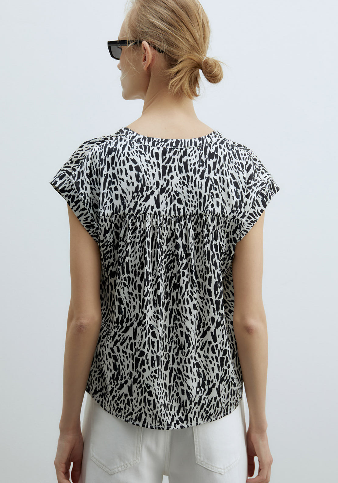Sfera Printed Shiny Top - Black 2 Shaws Department Stores
